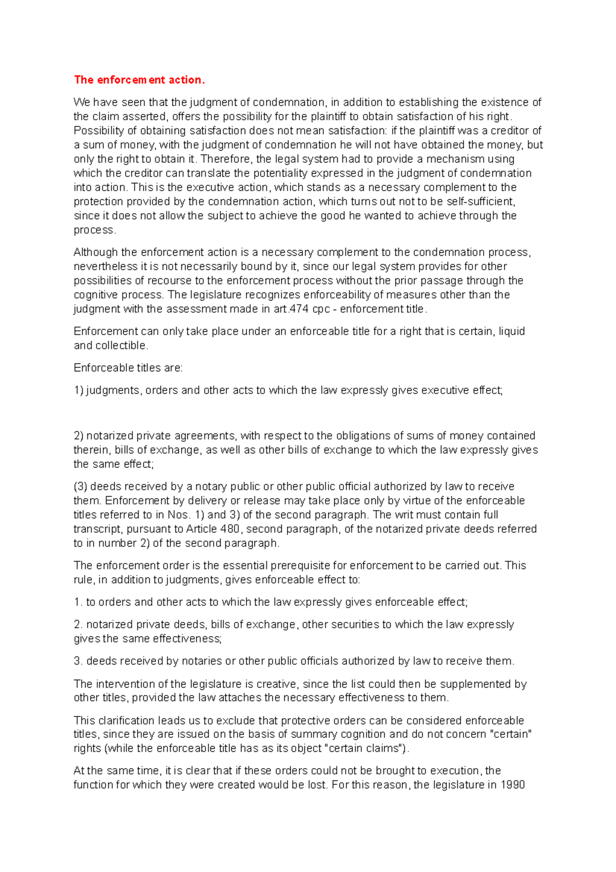 The enforcement action 1 - We have seen that the judgment of ...