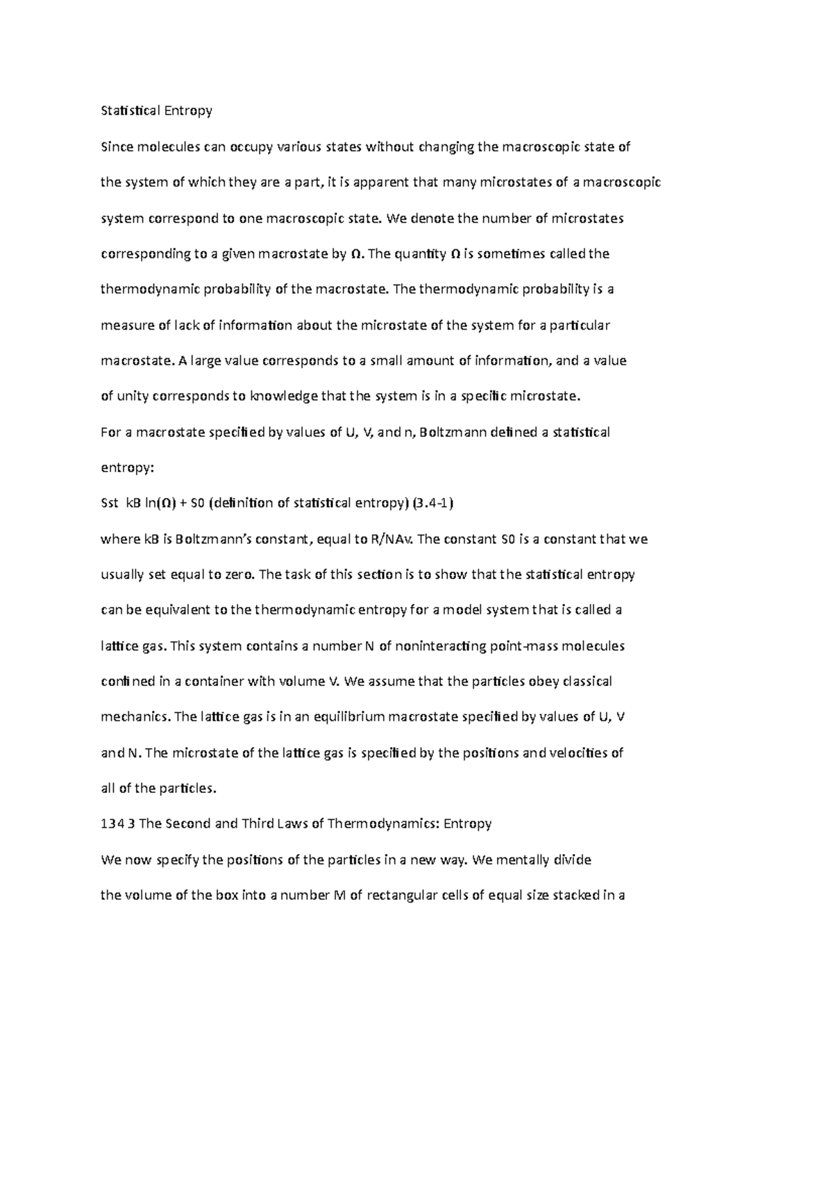 Statistical Entropy - Statistical Entropy Since molecules can occupy ...