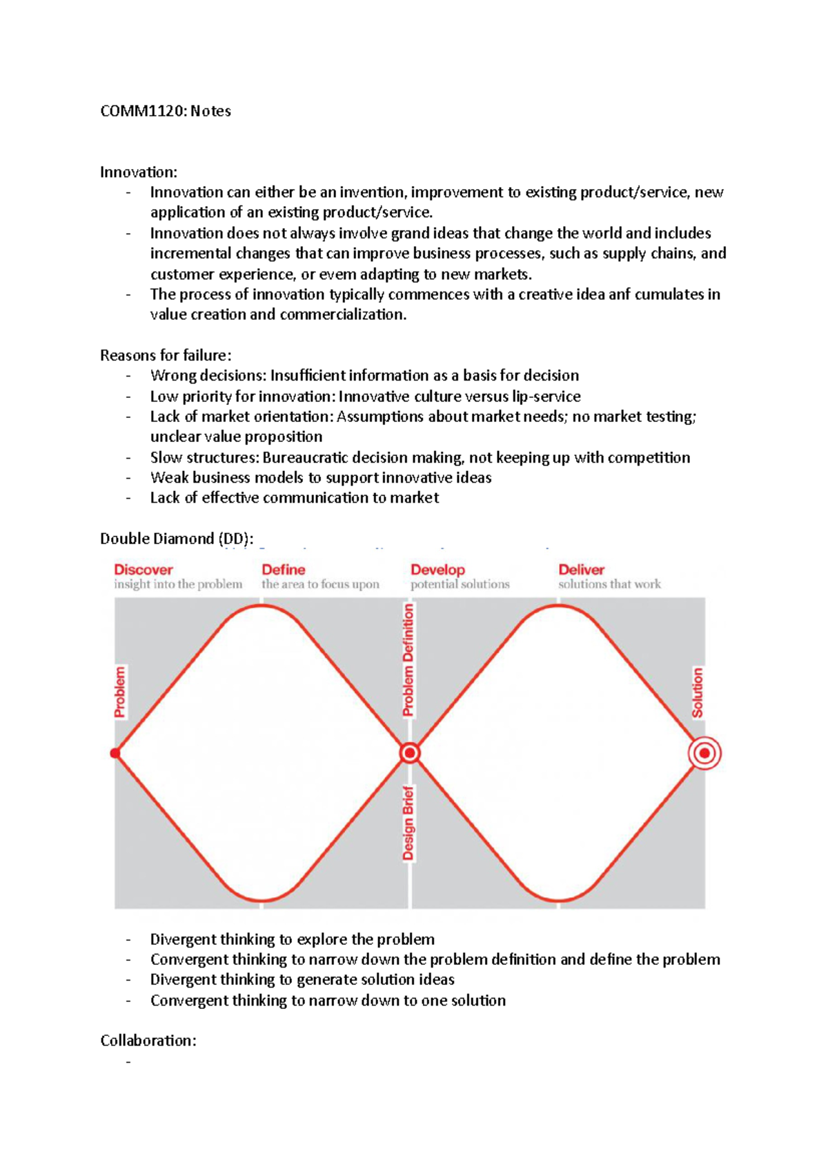 COMM1120 - Notes - COMM1120: Notes Innovation: - Innovation Can Either ...