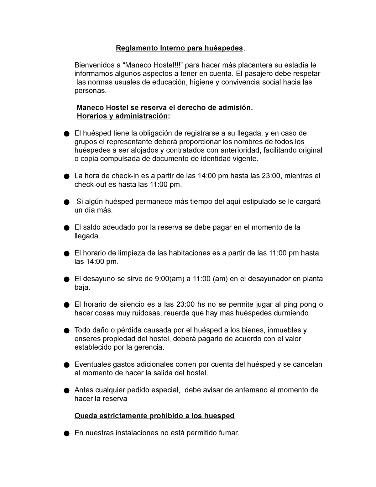 Reglamento Interno Para Hu Ã©️spedes Reglamento Interno Para Huéspedes Bienvenidos A “maneco 4086