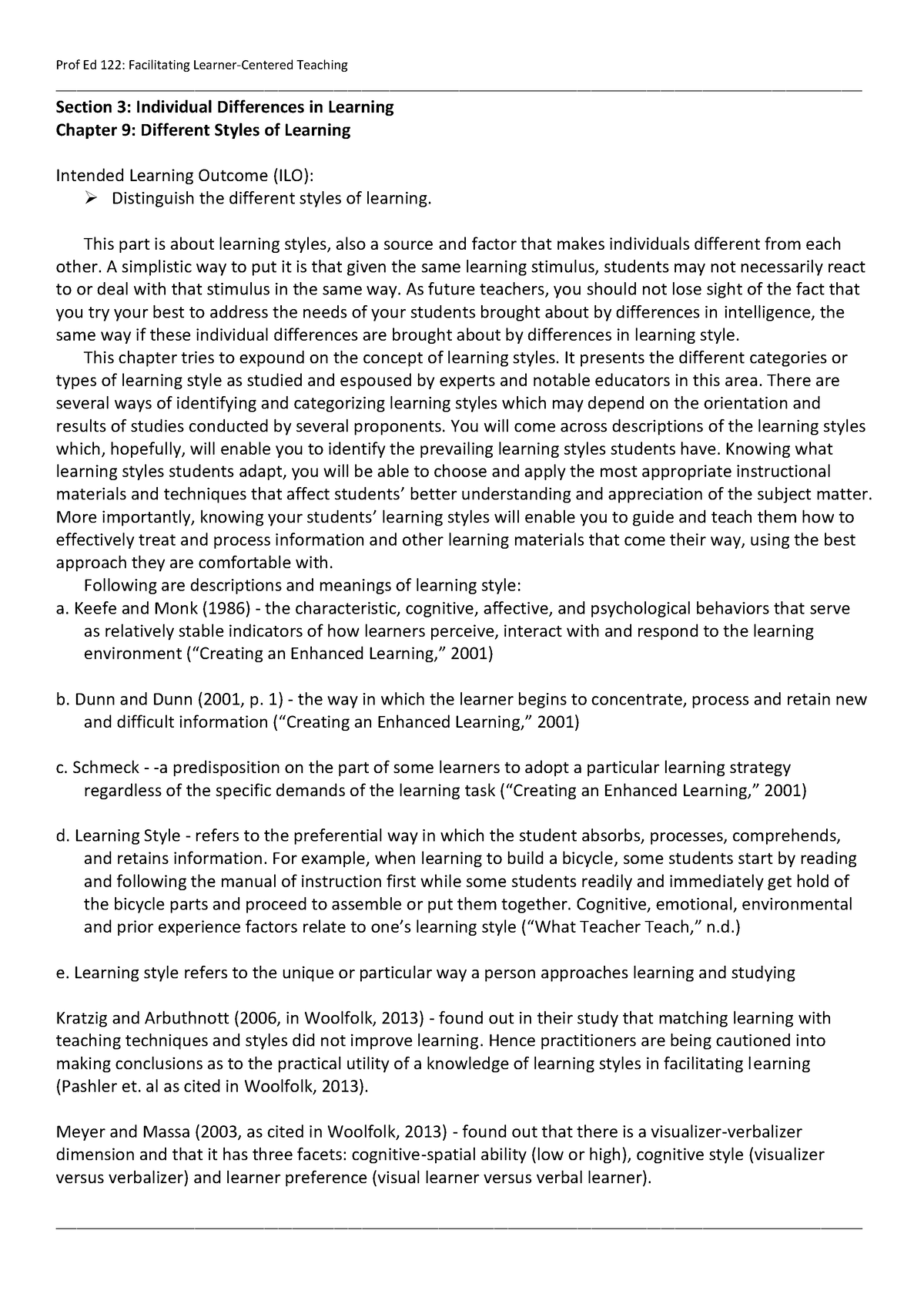 Chapter-9 - Section 3: Individual Differences in Learning Chapter 9 ...