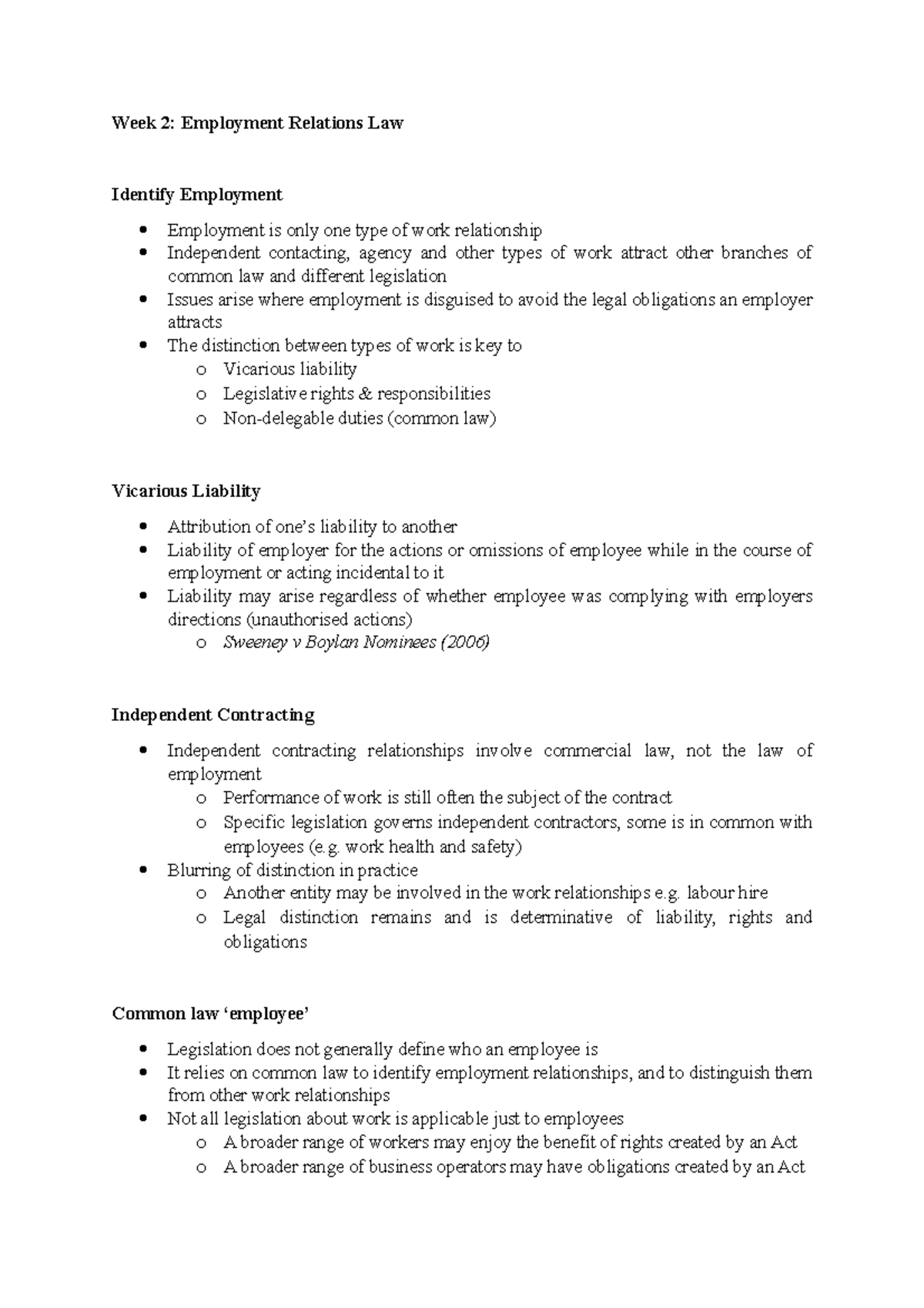 Employment Law - Week 2 - Week 2: Employment Relations Law Identify ...