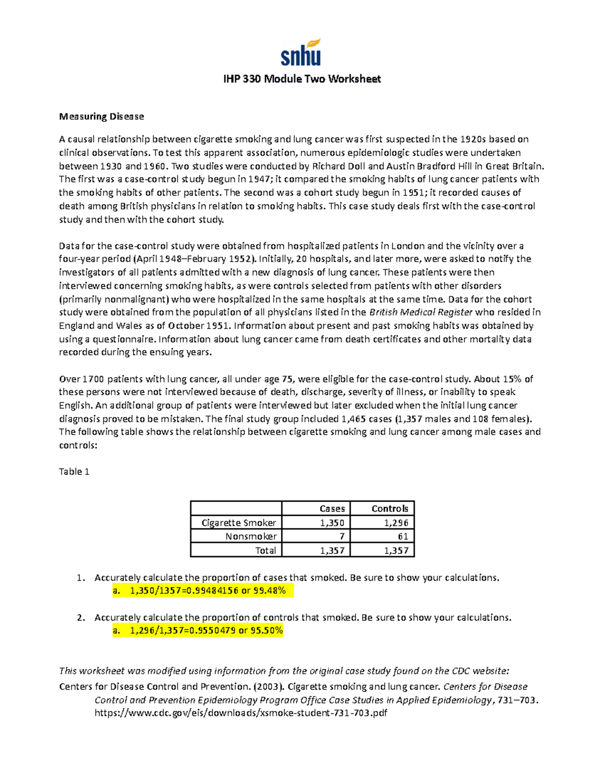 IHP 330 Module Two Worksheet IHP 330 Module Two Worksheet Measuring Disease A causal
