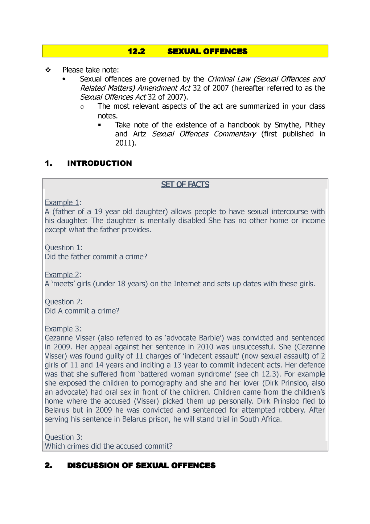 Chapter 122 Sexual Offences Class Notes 12 Sexual Offences Please Take Note Sexual Offences