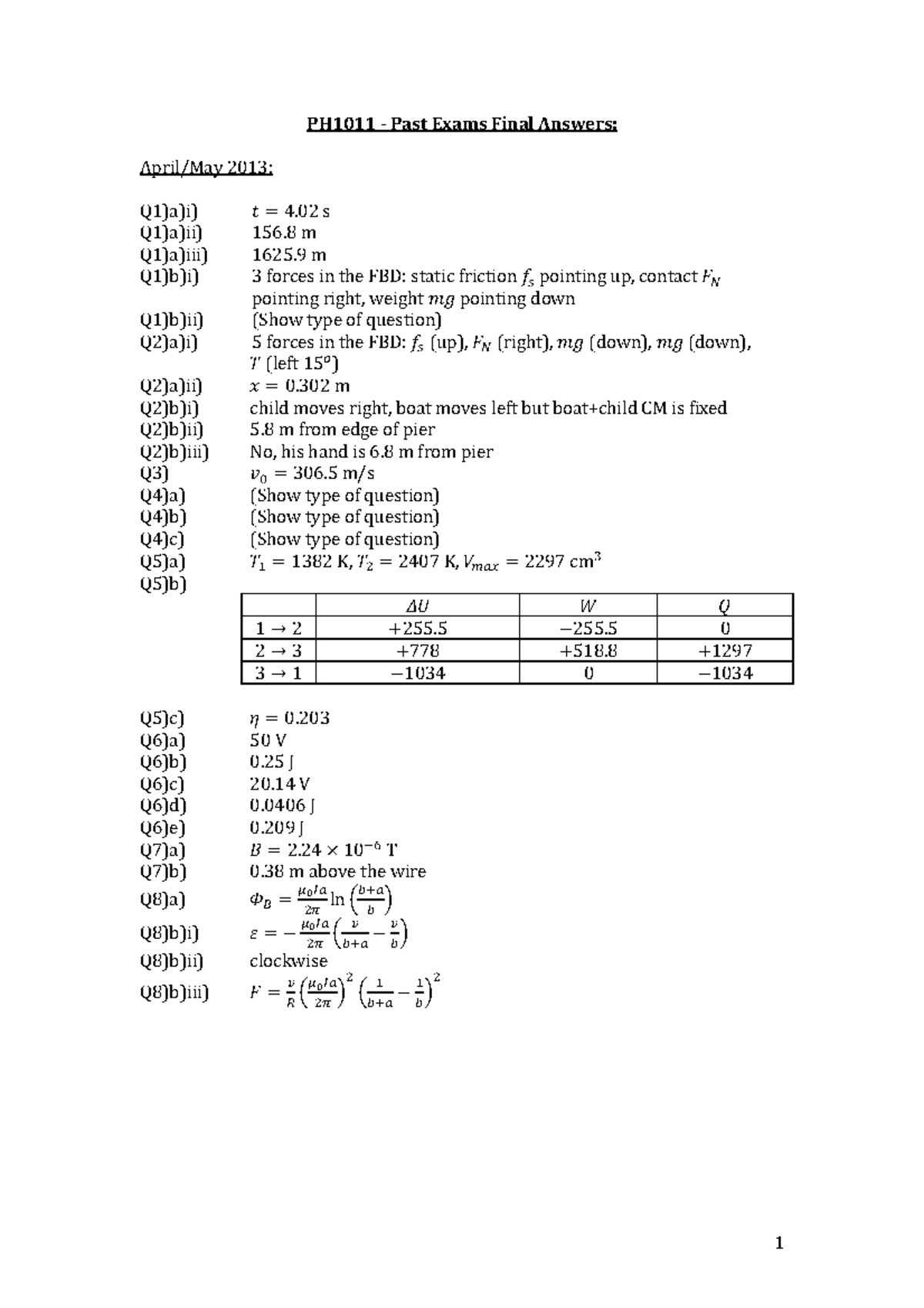 Final 18 Questions Ph1011 Past Exams Final Answers April May 13 Q1 A I 푡 4 02 S Studocu