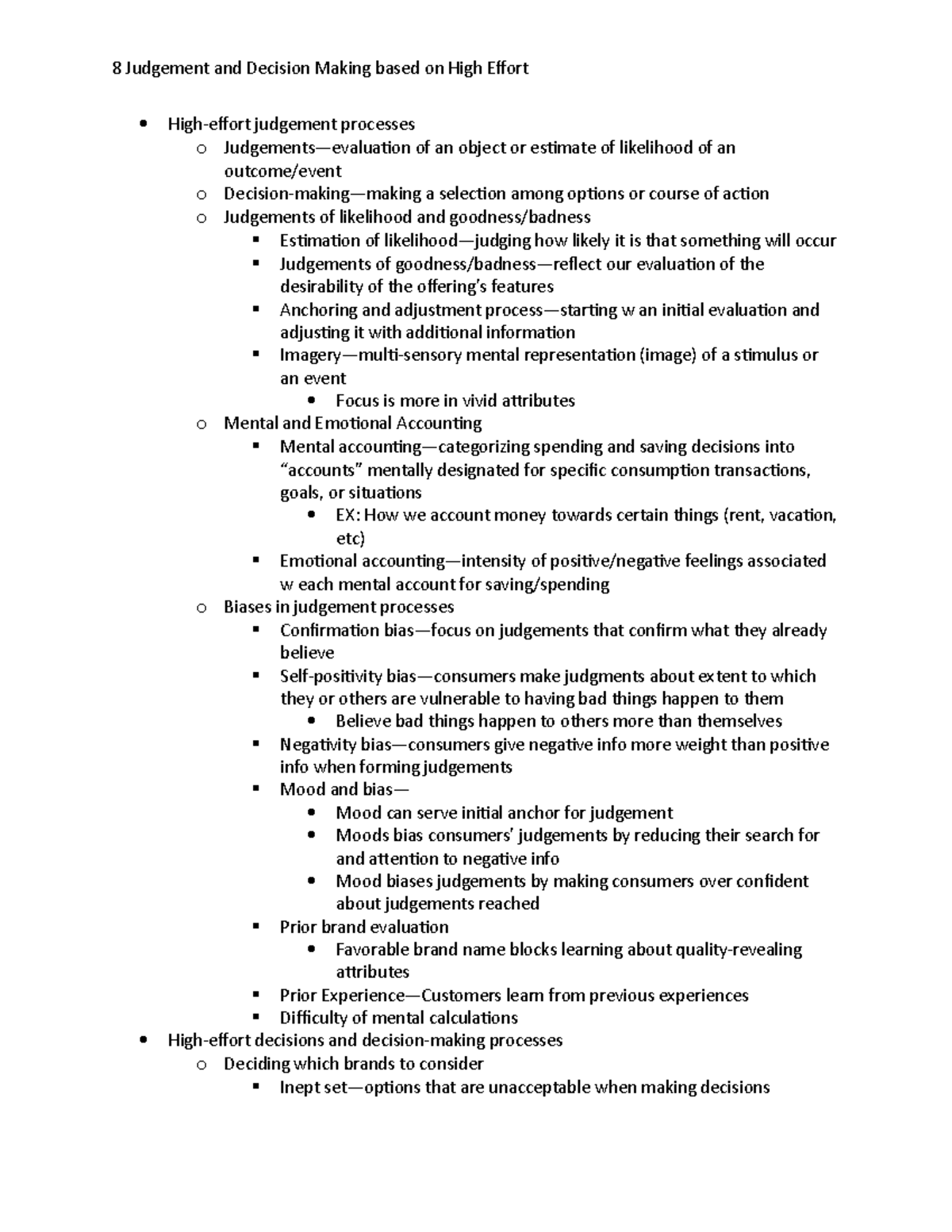 8 Judgement and Decision Making based on High Effort - Studocu