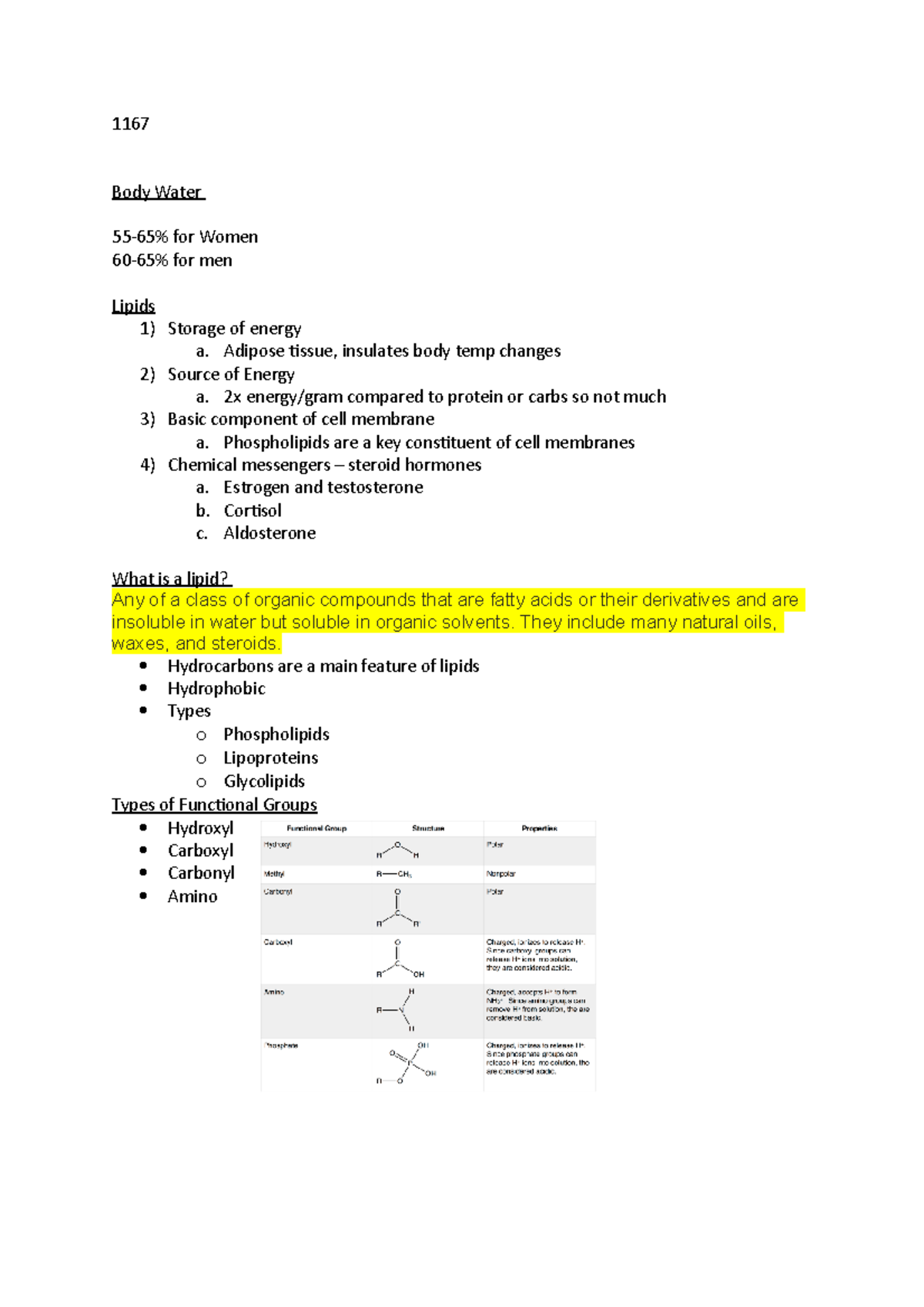 1167 - Biomed notes upto mid sem - 1167 Body Water 55-65% for Women 60 ...