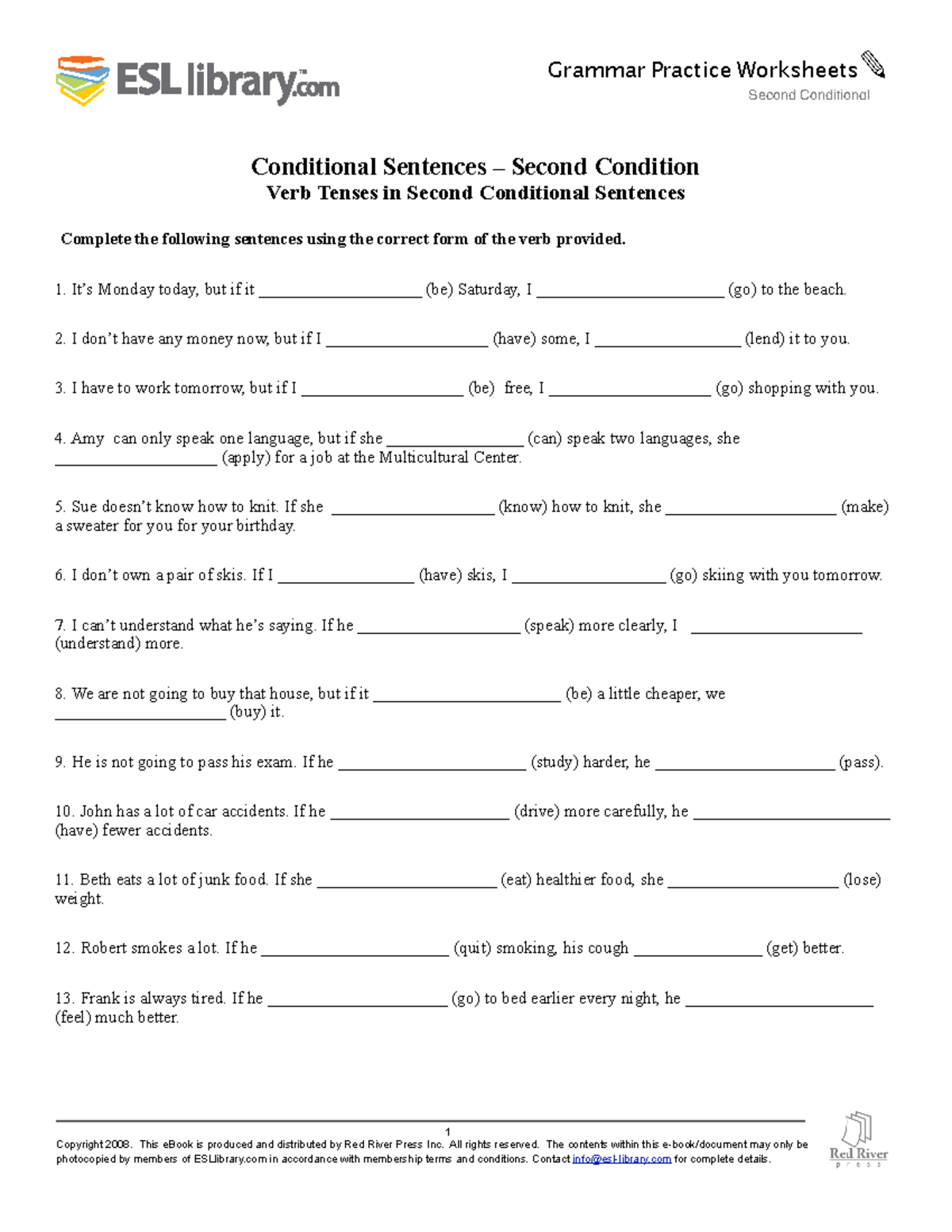 Second Conditional ESL040 Homework - Conditional Sentences – Second ...