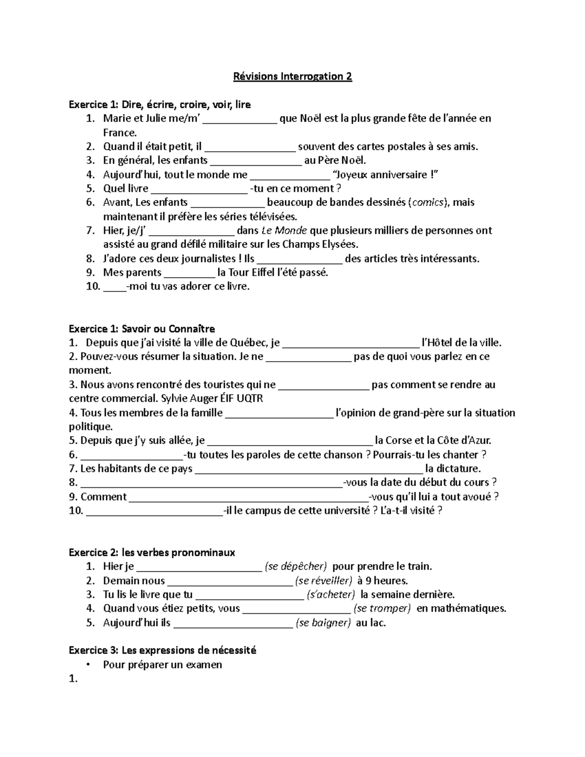 Révisions Interrogation 2 - Révisions Interrogation 2 Exercice 1: Dire ...