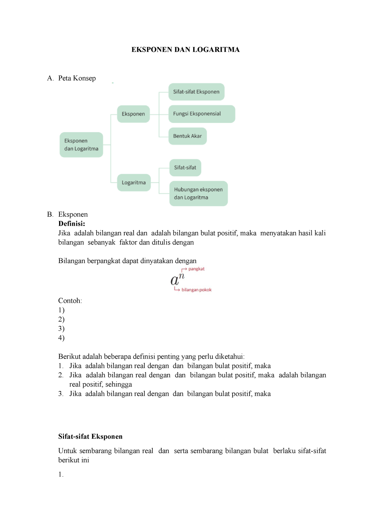 Materi Kelas 10 Eksponen Dan Logaritma - EKSPONEN DAN LOGARITMA A. Peta ...