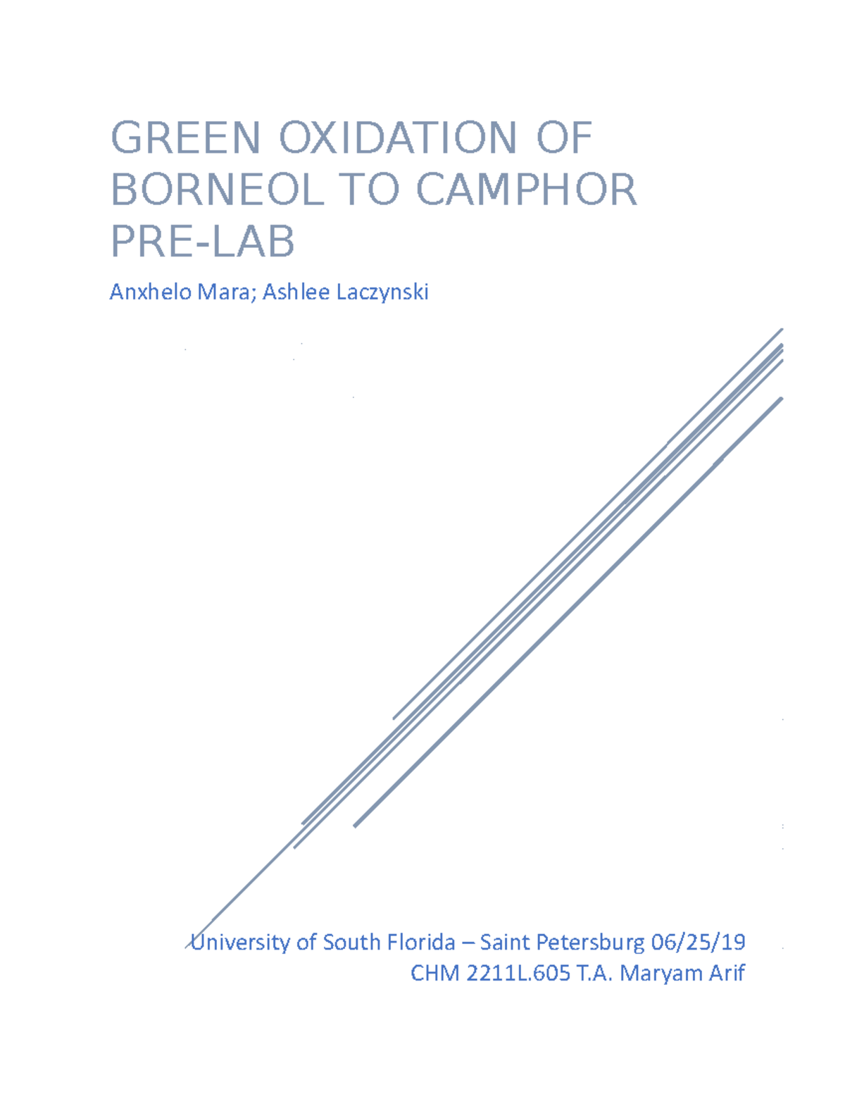 Pre-Lab Green - Orgo Lab - GREEN OXIDATION OF BORNEOL TO CAMPHOR PRE ...