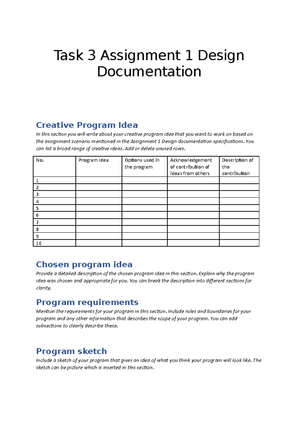 Design documentation guidance template - Task 3 Assignment 1 Design ...