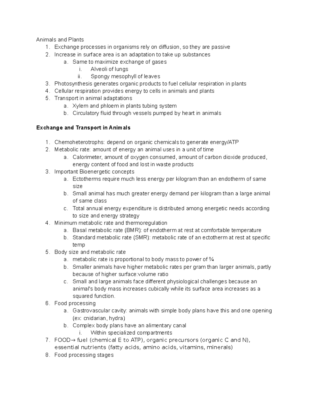 Animal Exchange & Transport - Animals and Plants 1. Exchange processes