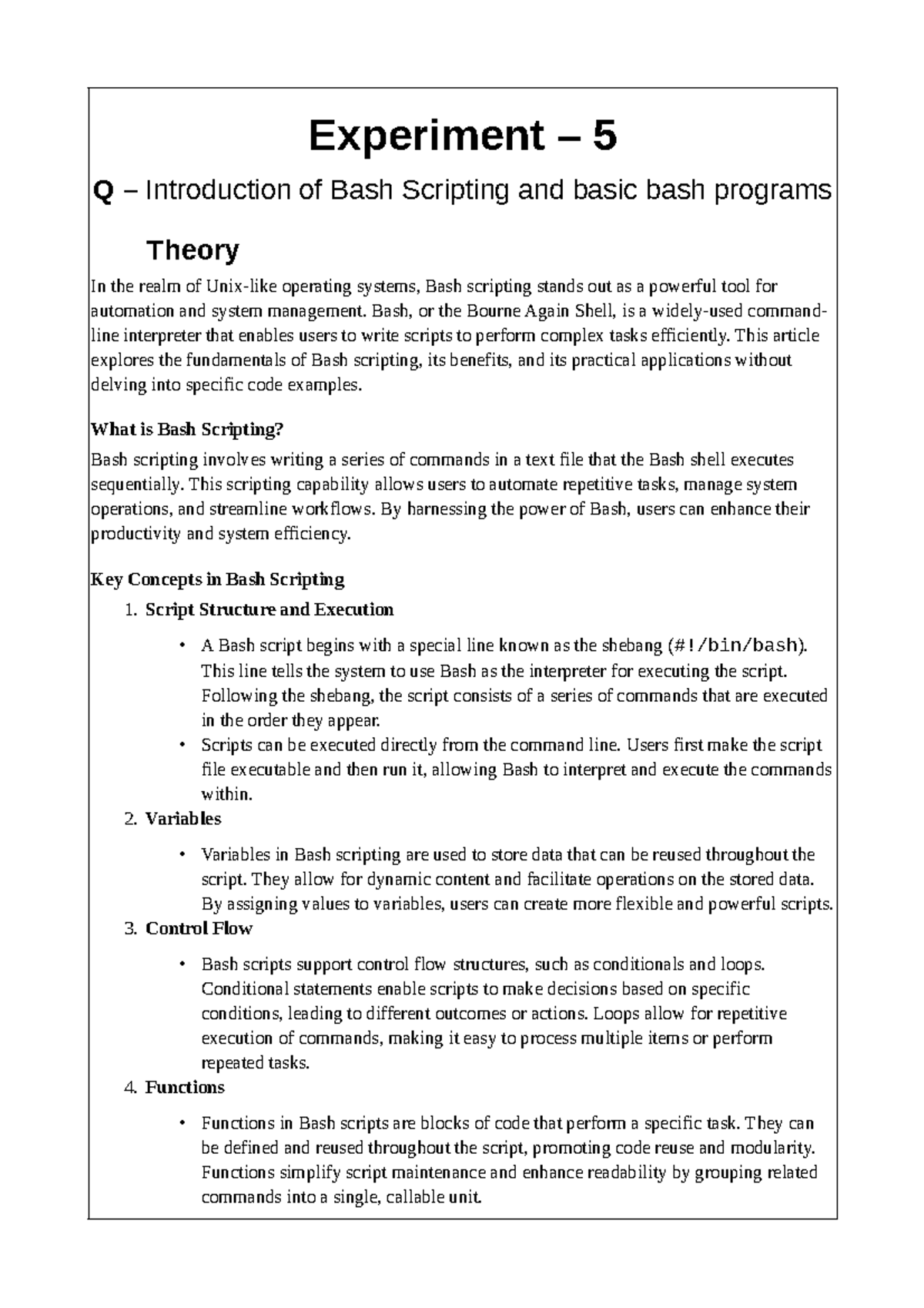 Operating System - Experiment – 5 Q – Introduction of Bash Scripting ...