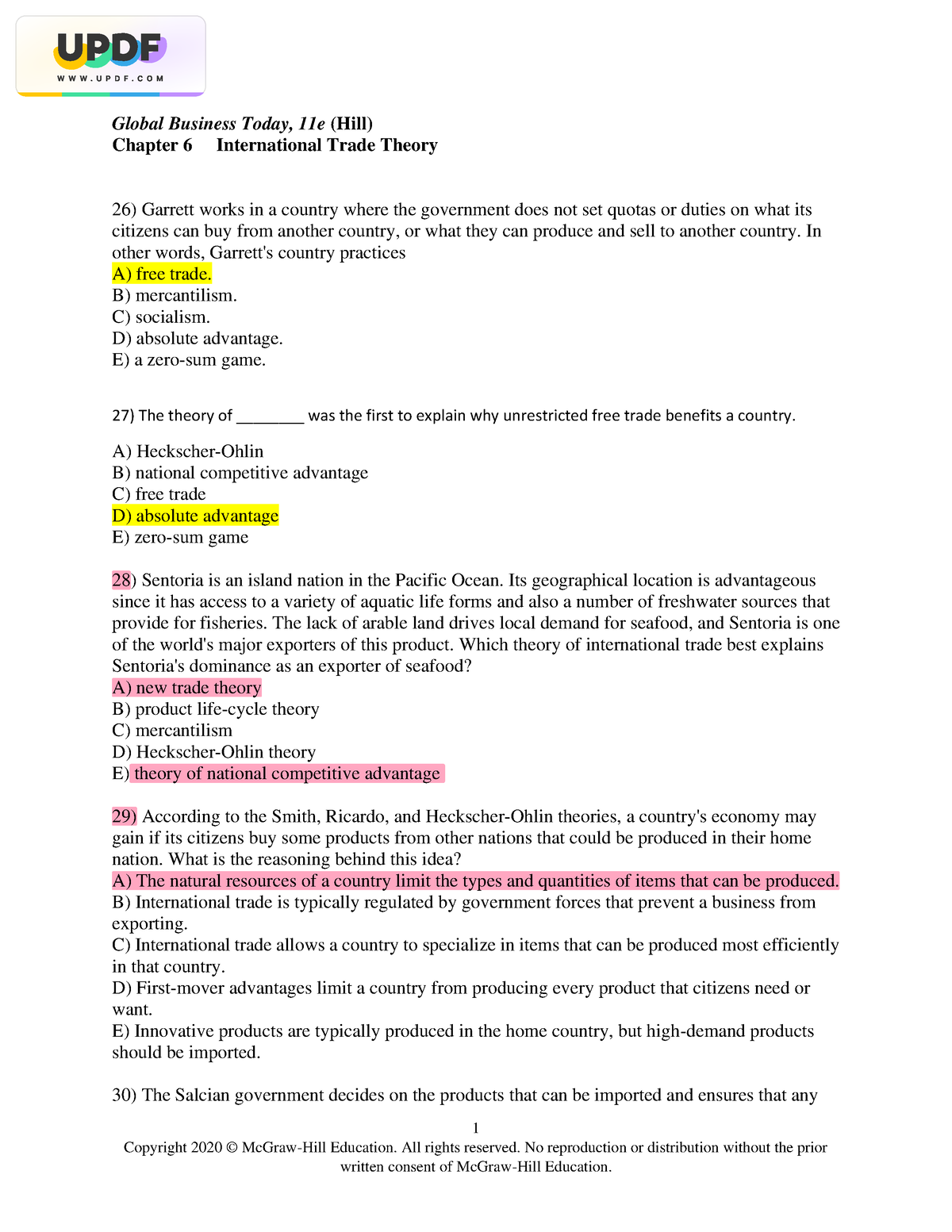 Chapter 06 TB - 1 Copyright 2020 © McGraw-Hill Education. All Rights ...