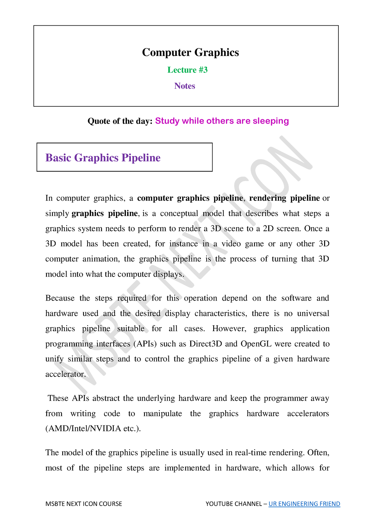 Computer Graphics - Lecture 3 Notes By Ur Engineering Friend - Computer ...