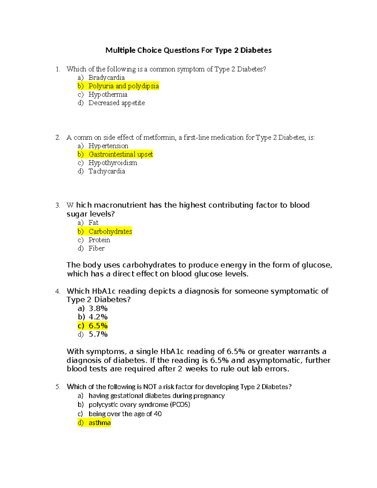 Multiple Choice Questions For Type 2 Diabetes - Multiple Choice ...