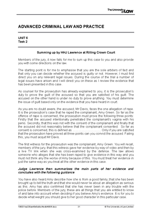 unit 1 task 1 and 2 - Advanced Criminal Law and Practice Unit 1 ...