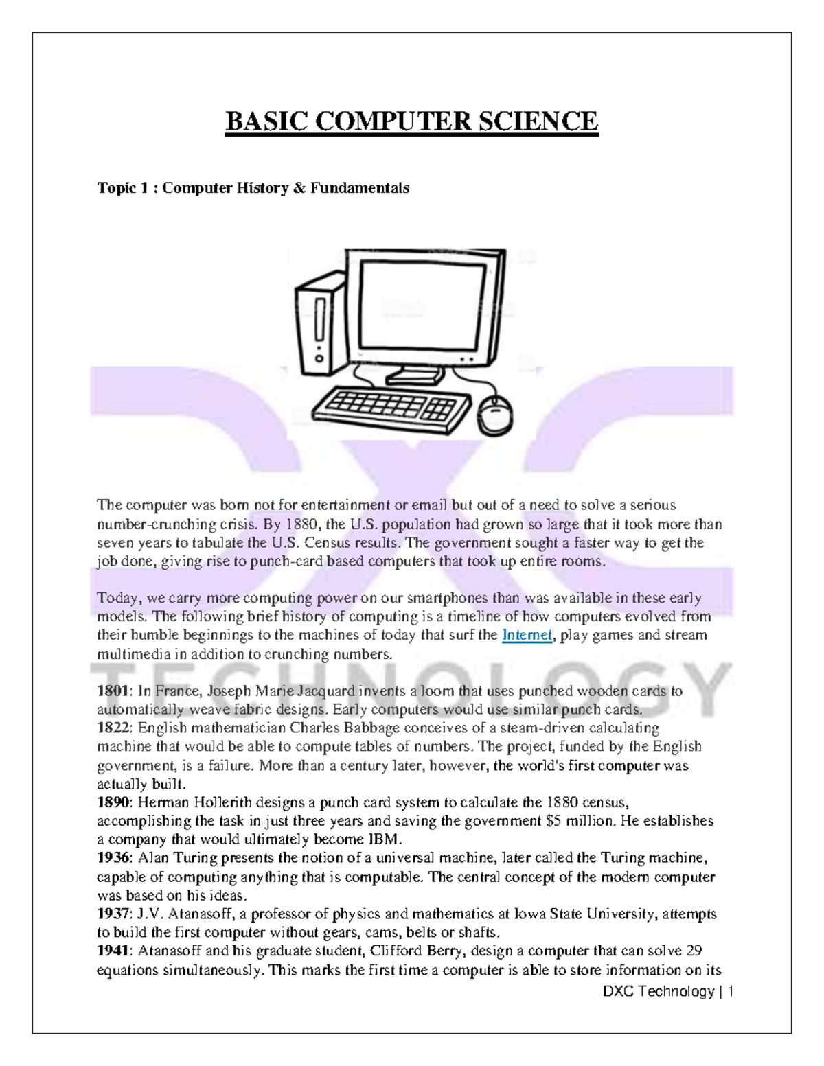 Basic Computer Science - BASIC COMPUTER SCIENCE Topic 1 : Computer ...