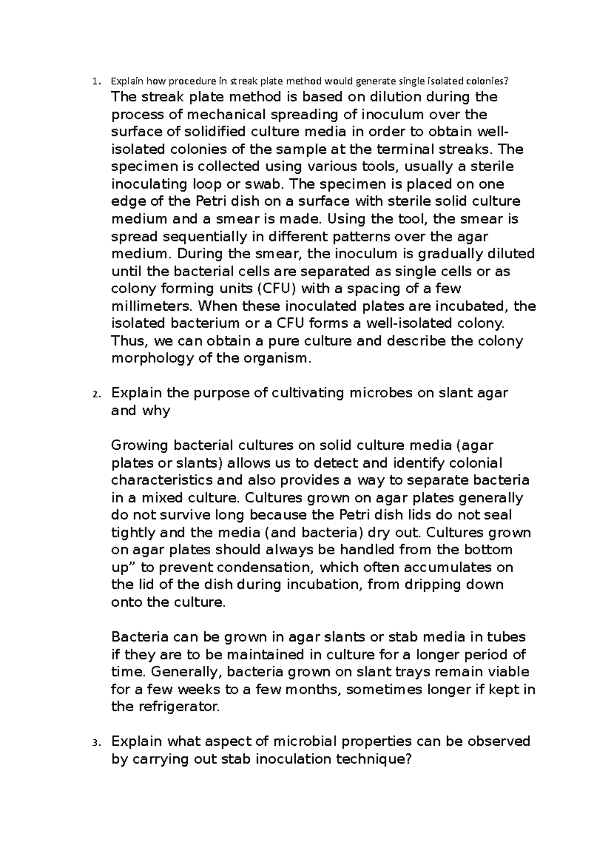 Lab report bacteria 1. Explain how procedure in streak plate method