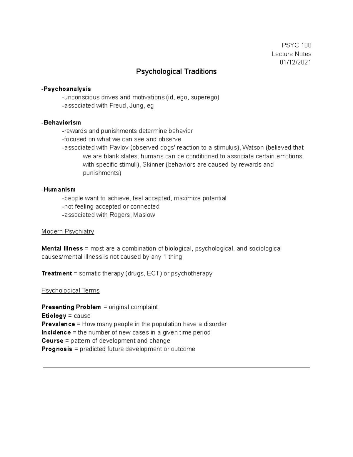 PSYC 100 1/12/23 Lecture Notes - PSYC 100 Lecture Notes 01/12 ...
