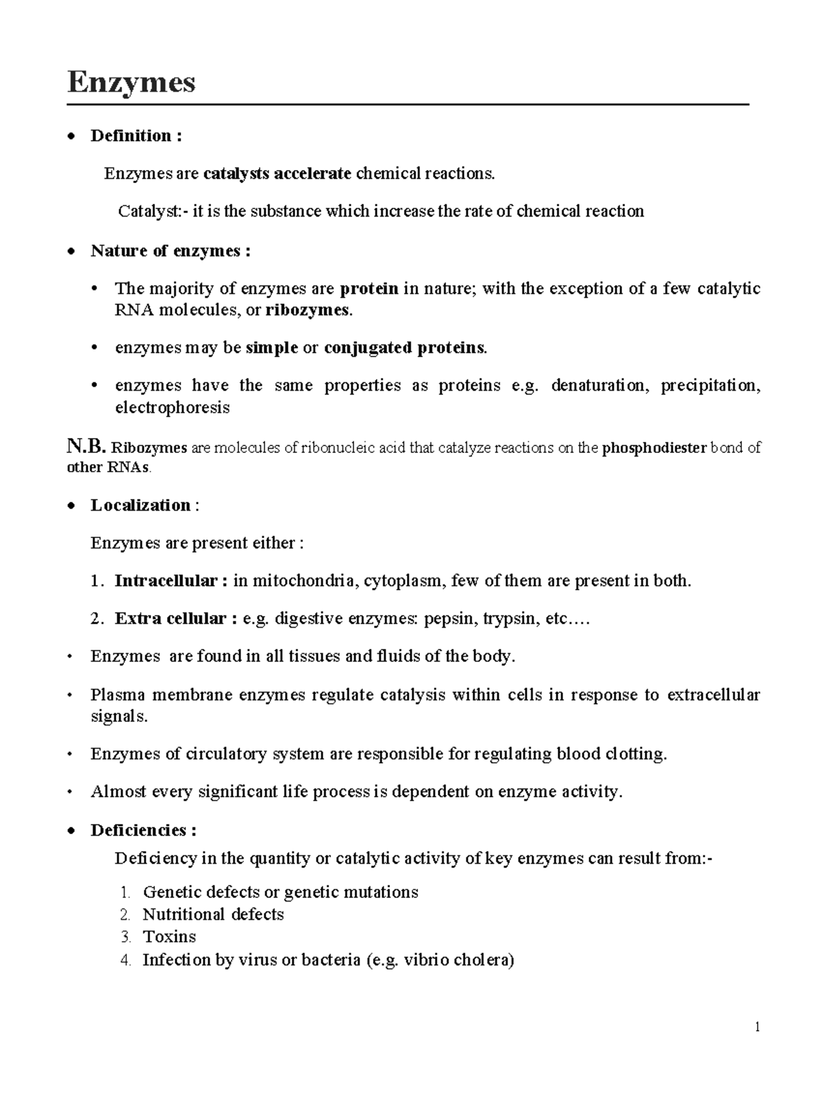 BIO 102 a lecture notes for biochemistry Enzymes Definition