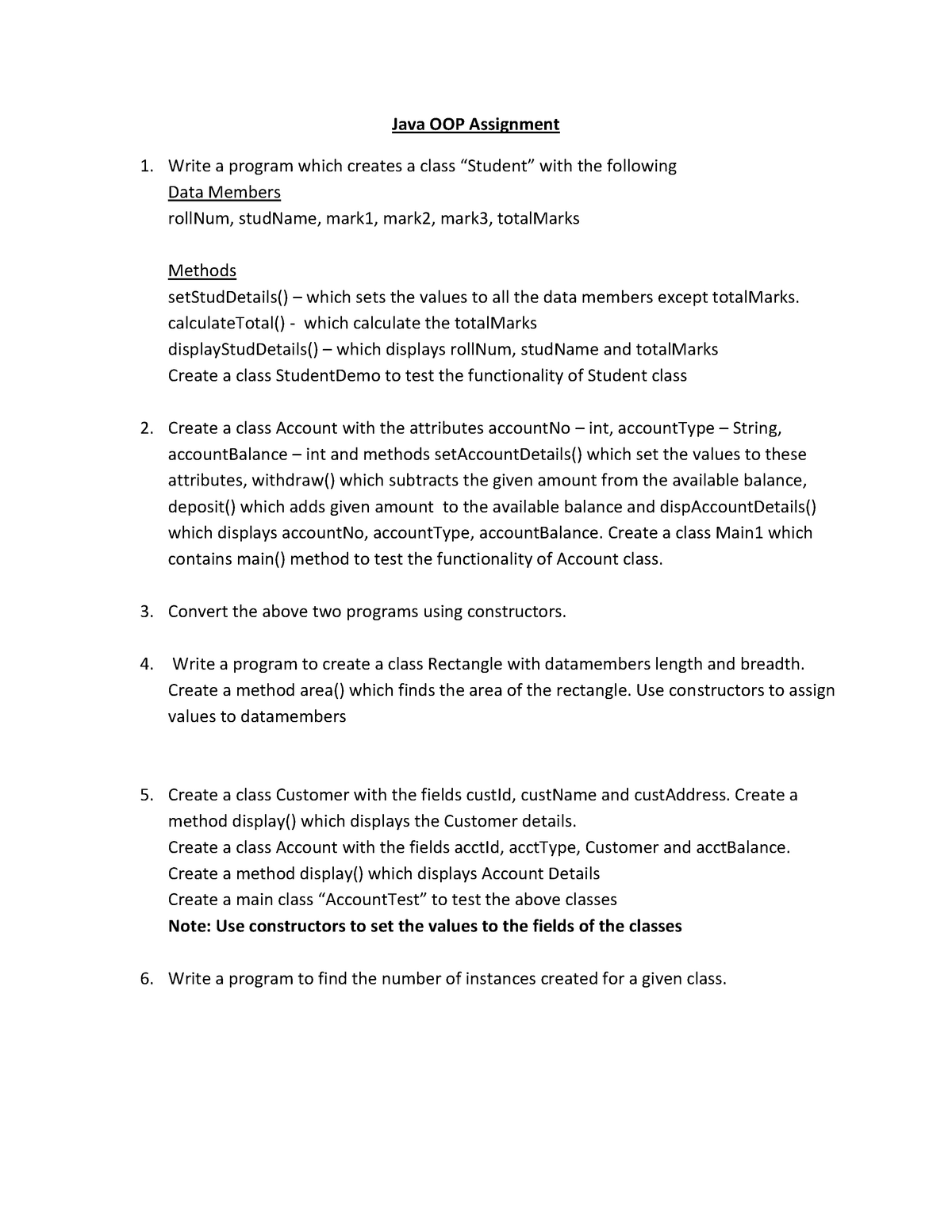 java assignment questions pdf