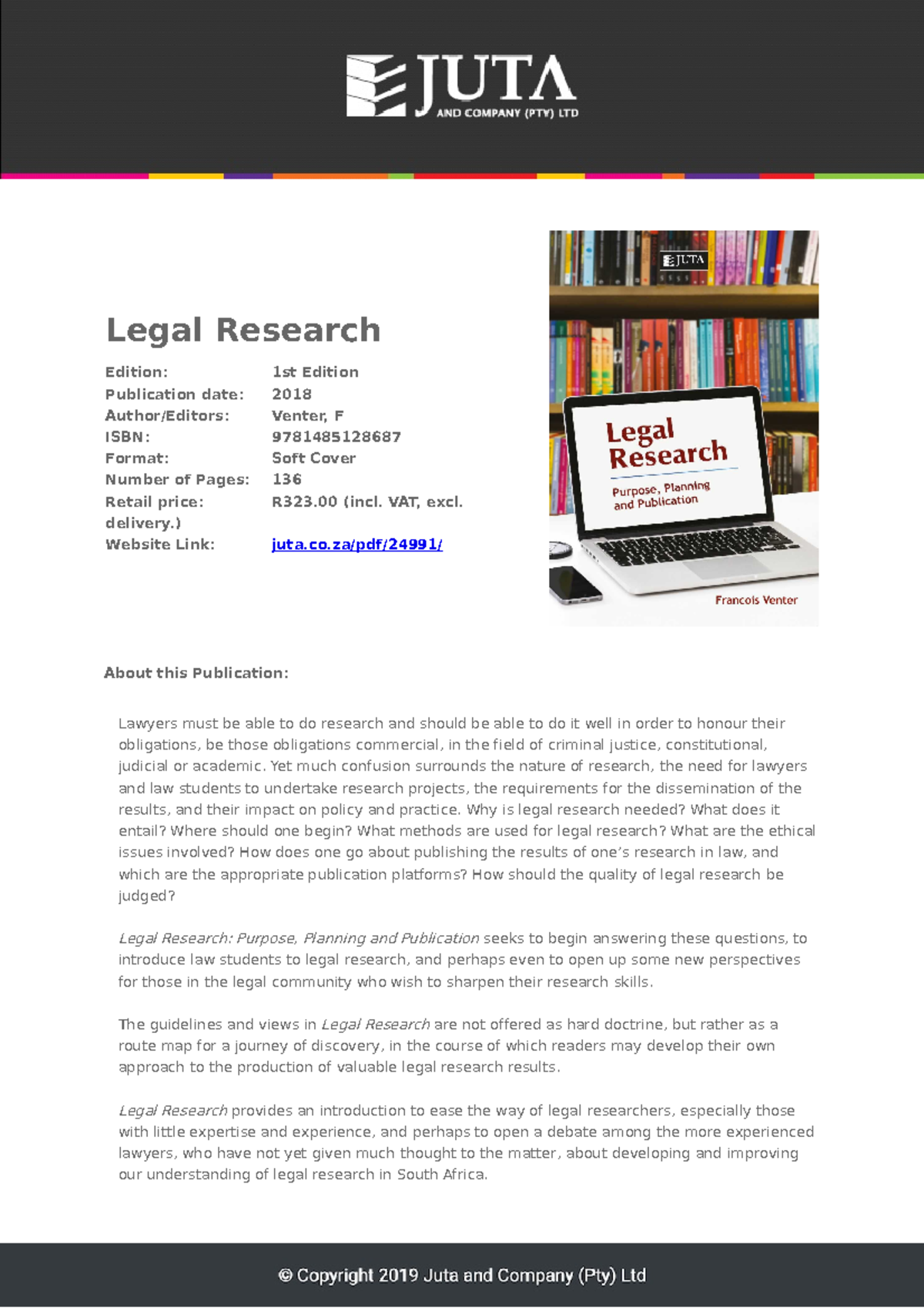 Legal Research-(JUTA) 2018 - Legal Research Edition: 1st Edition ...