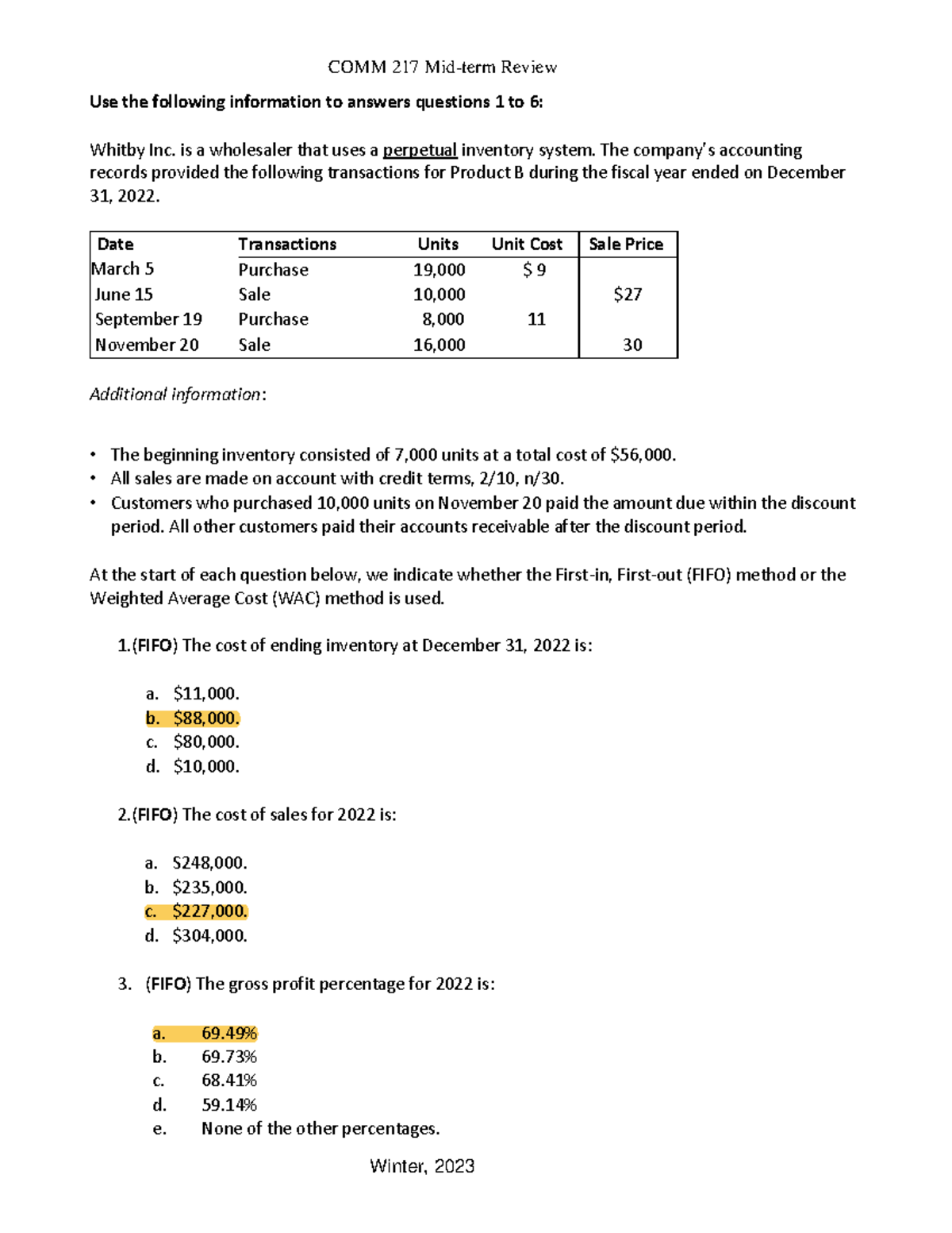 Mid-term Review - COMM 217 Mid-term Review Winter, 2023 Use The ...