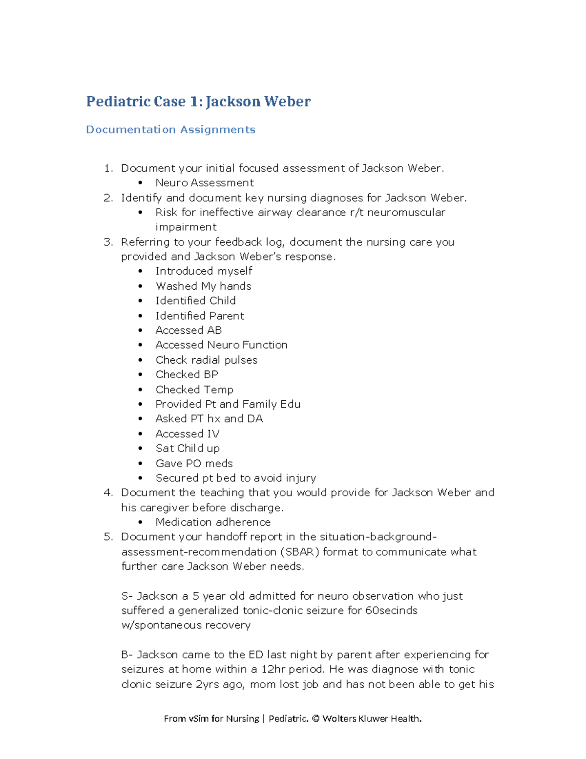 Ped Case 01 Jackson Weber v Sim2 DA - Pediatric Case 1: Jackson Weber ...