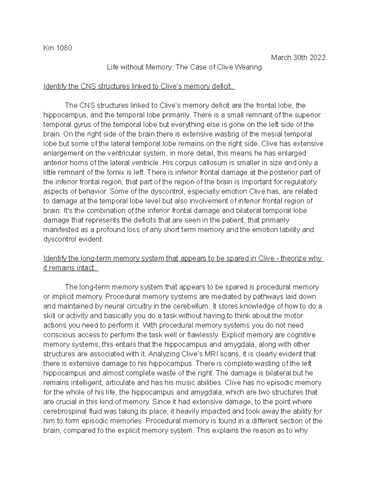 Kin 1080 - Discussion Assignment 6 - Kin 1080 March 30th 2022 Life ...