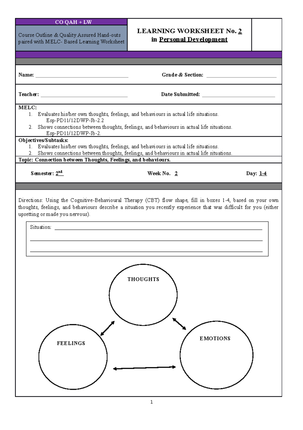 Perdev-WEEK 2-worksheet - CO QAH + LW LEARNING WORKSHEET No. 2 In ...