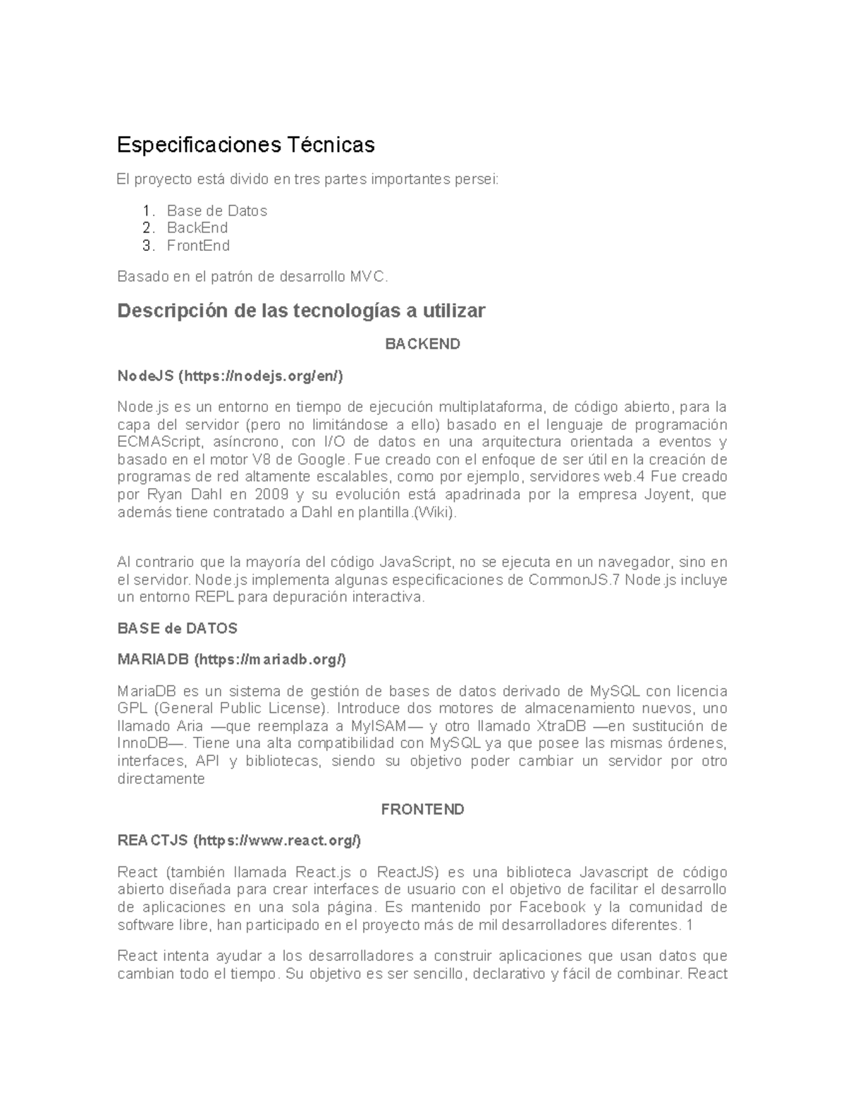 Especificaciones Técnicas - Especificaciones Técnicas El Proyecto Está ...