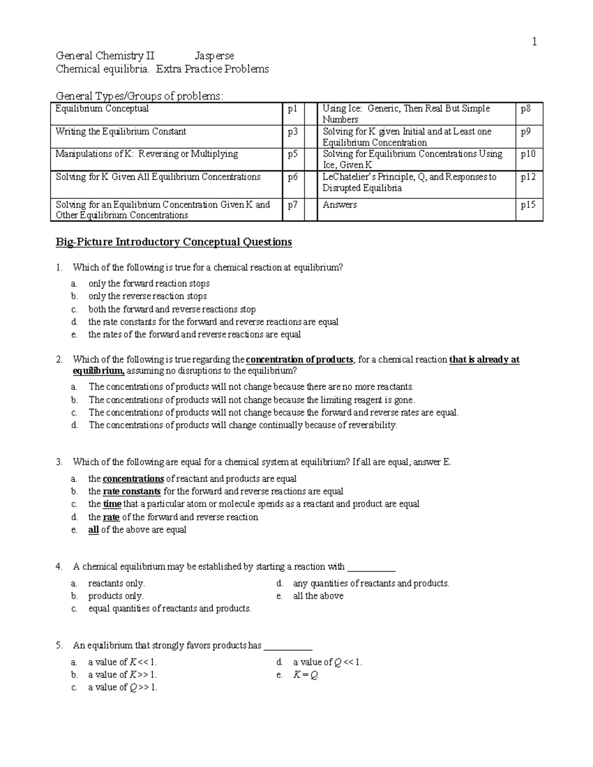 Test2 Ch16 Equilibria Practice Problems - General Chemistry II Jasperse ...