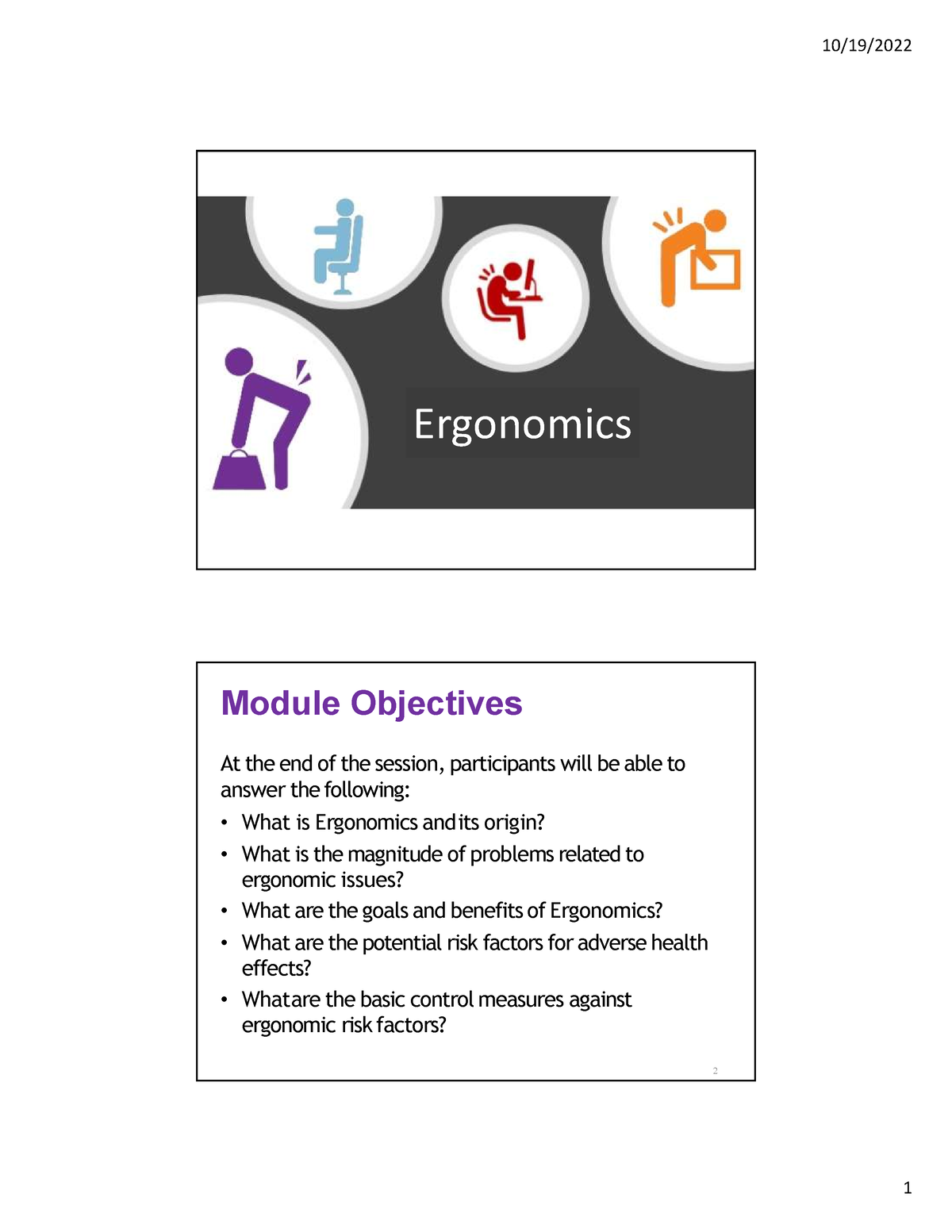 Ergonomics - SAFETY AND HEALTH - Ergonomics 2 At The End Of The Session ...