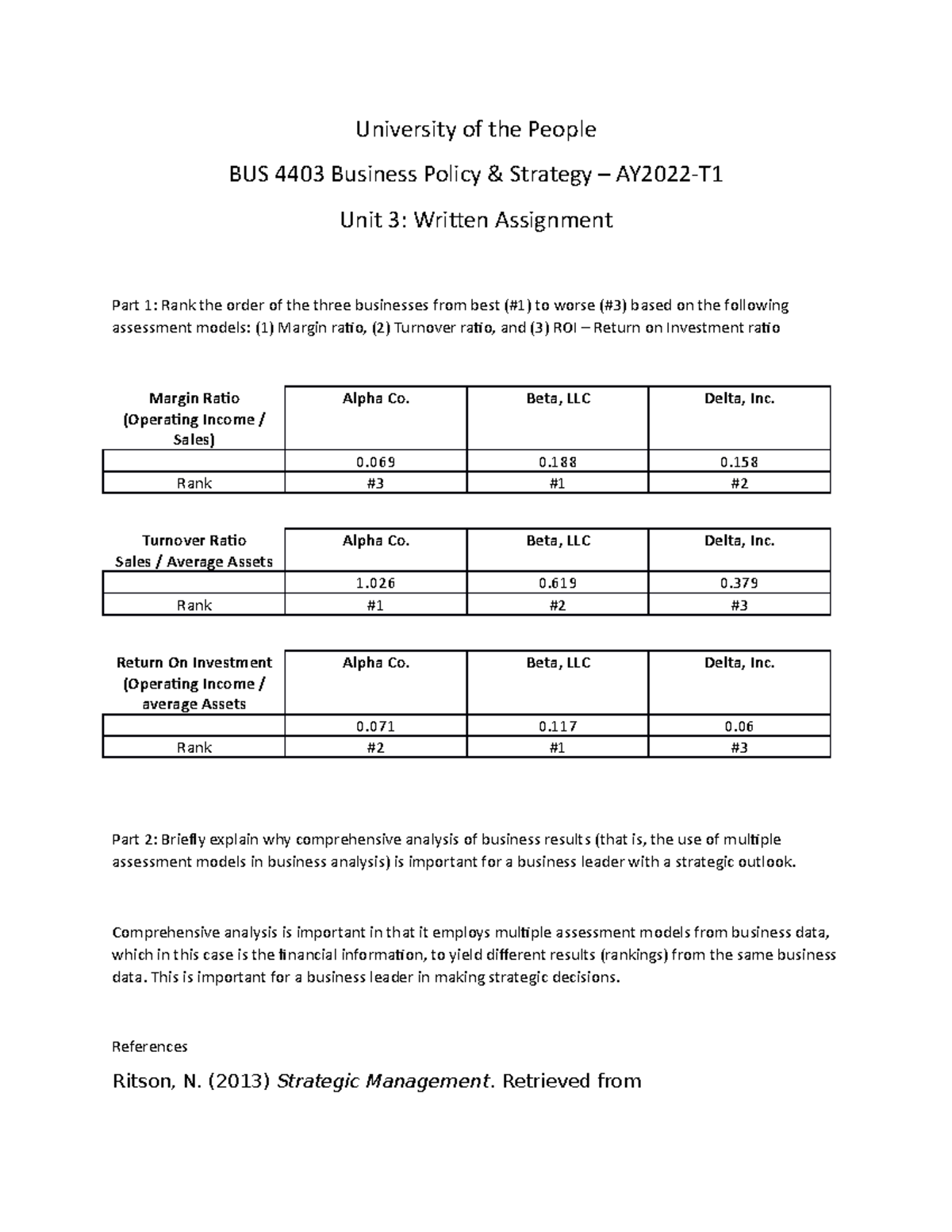 BUS 4403 Unit 3 Written Assignment 2021 Term 1 - University Of The ...