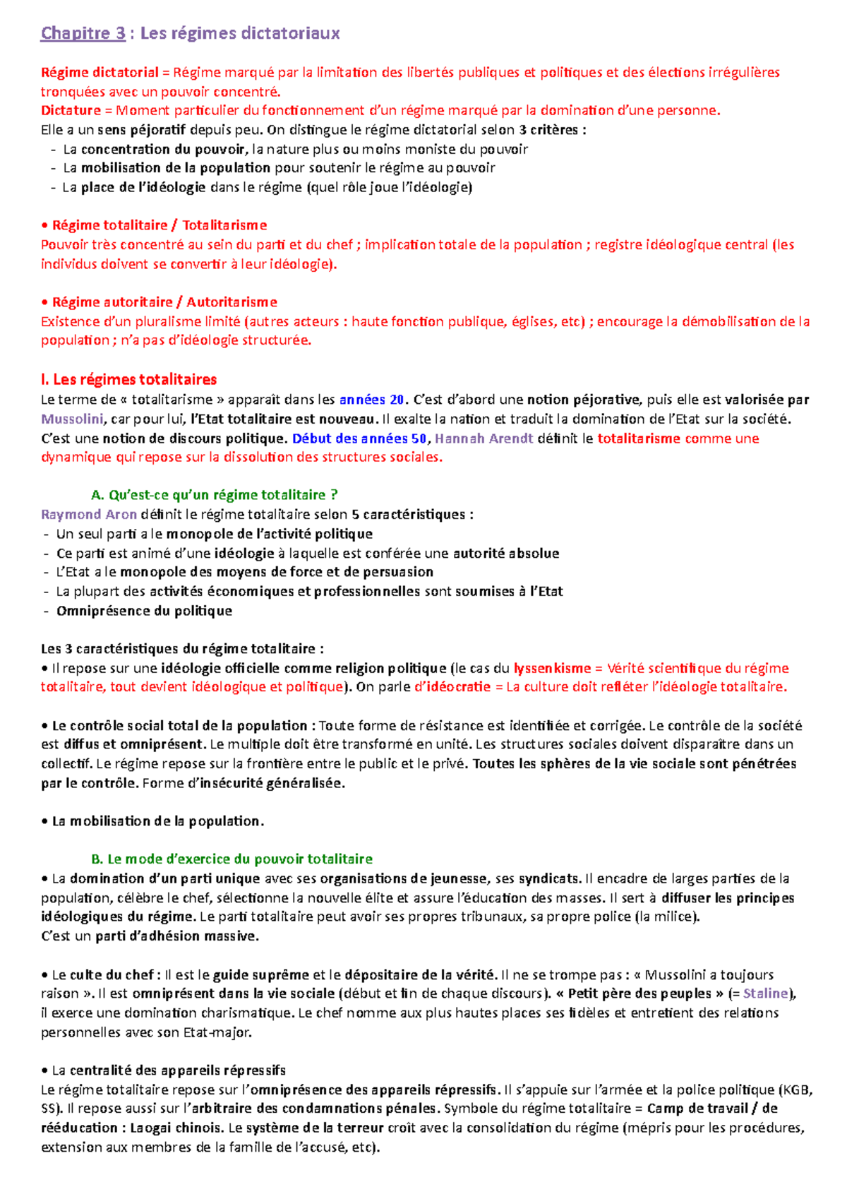 Points Communs Et Différences Des Régimes Totalitaires Dissertation Chapitre 3 - I. Les régimes totalitaires II. Les régimes autoritaires -  Chapitre 3 : Les régimes - Studocu