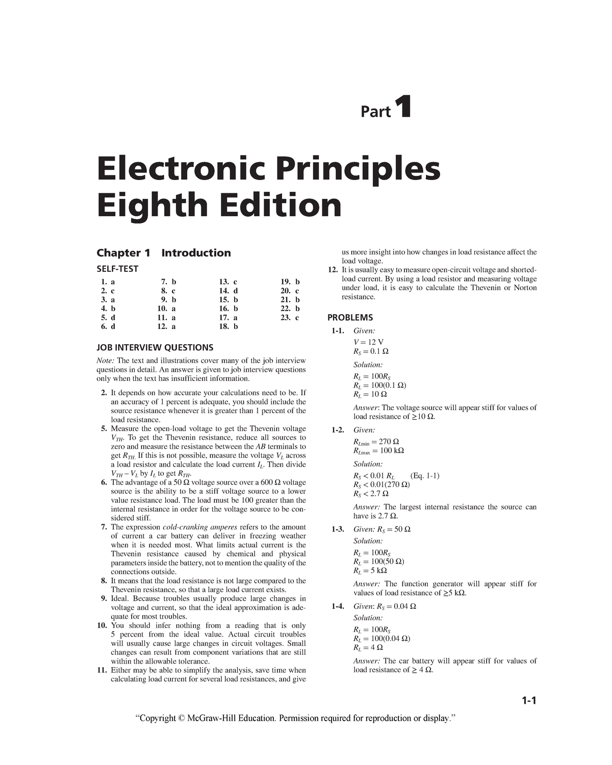 Solution Malvino Electronic Principles 7th Edition Part Electronic Principles Eighth Edition Chapter Introduction Self Test 13 19 14 20 15 21 10 16 22 11 17 Studocu