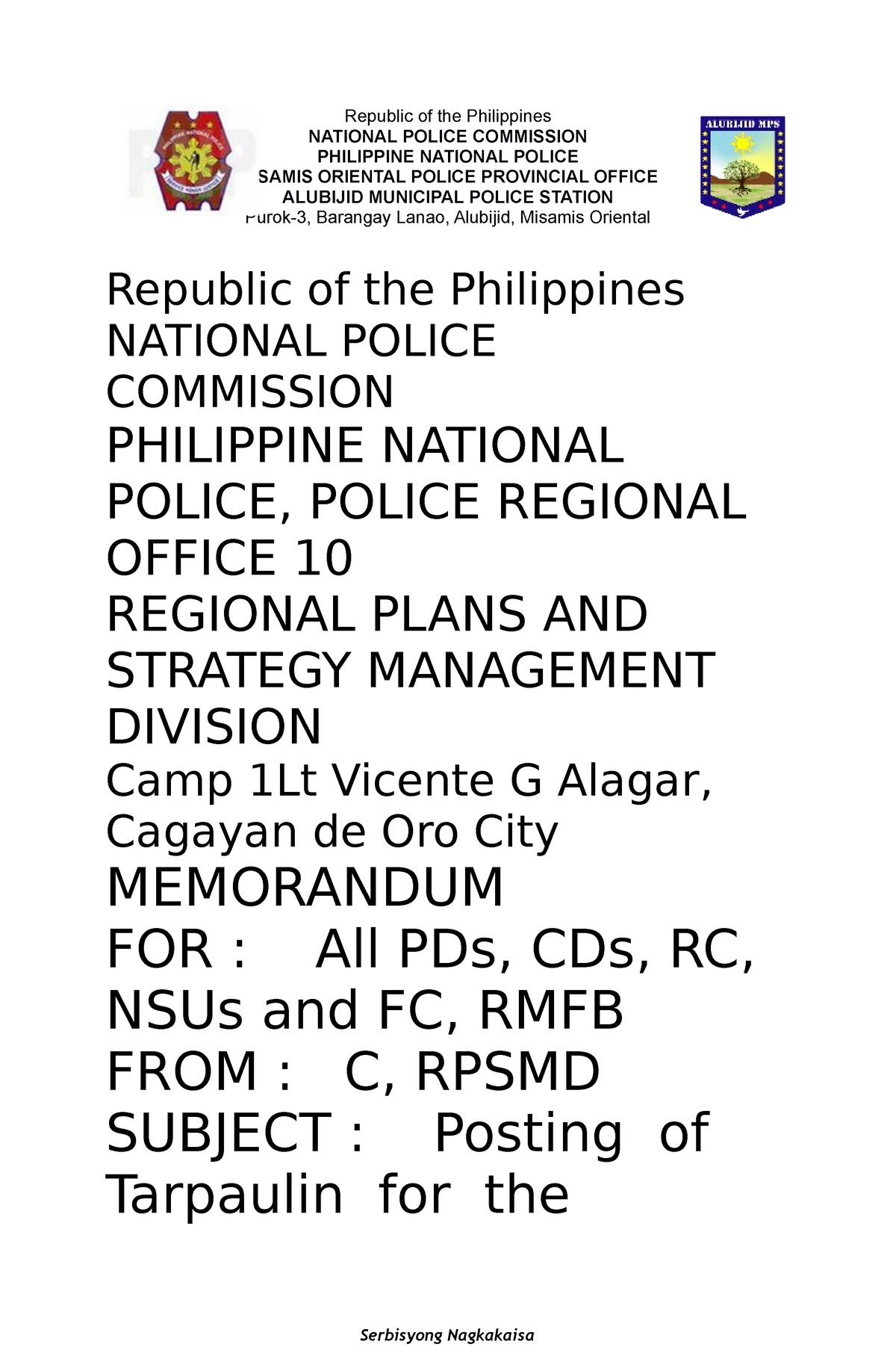 GIUICGFYJRTJN ERTUNTR - Republic Of The Philippines NATIONAL POLICE ...