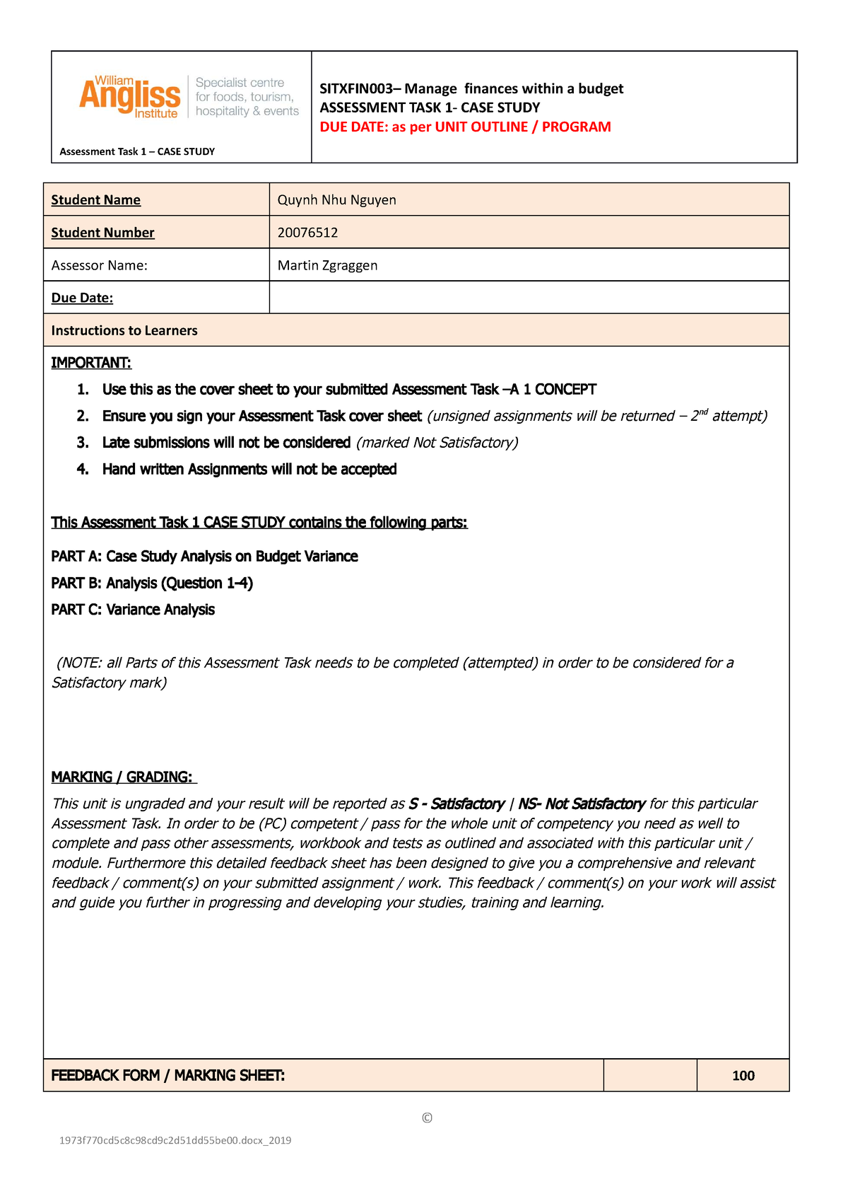 Case Study Part B - Assessment Task 1 – CASE STUDY ASSESSMENT TASK 1 ...