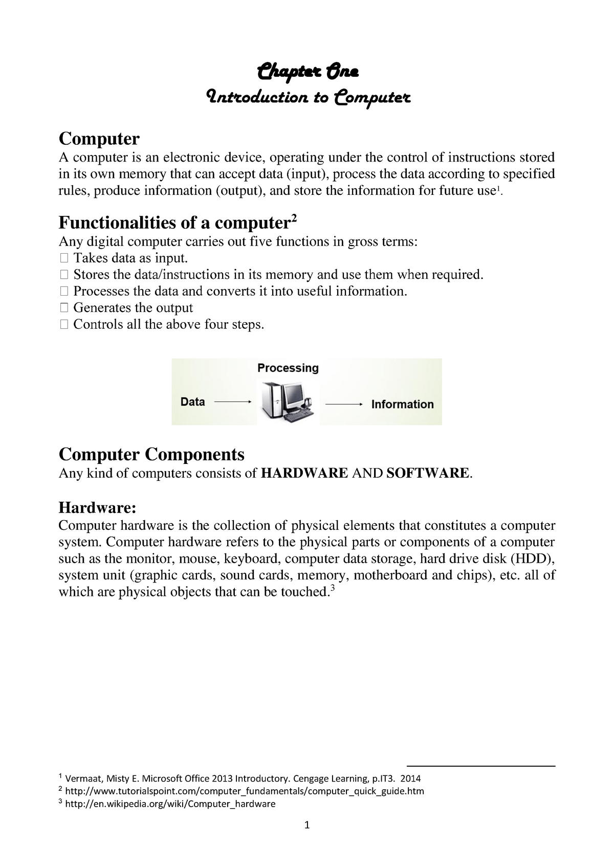 Ch 01 Introduction To Computers Chapter One Introduction To Computer 