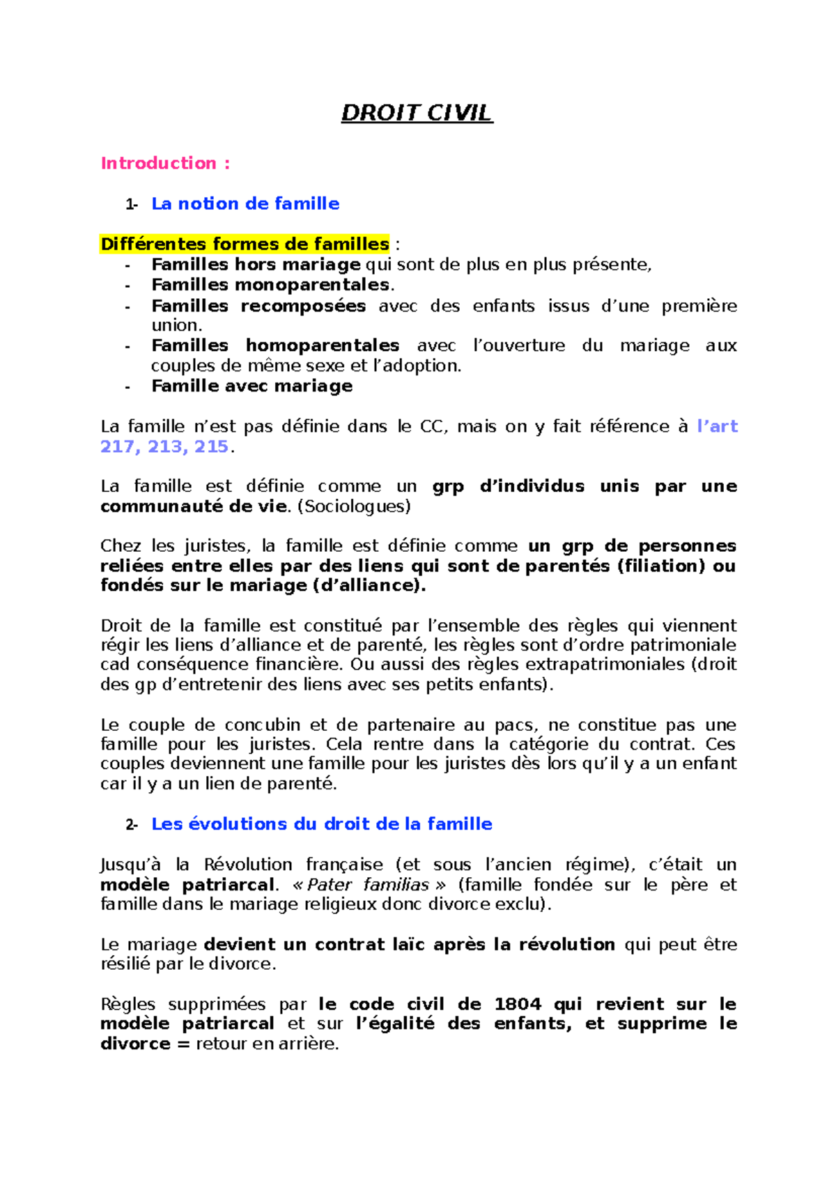 Cour Entier Semestre 2 - Cour Complet Droit De La Famille - DROIT CIVIL ...