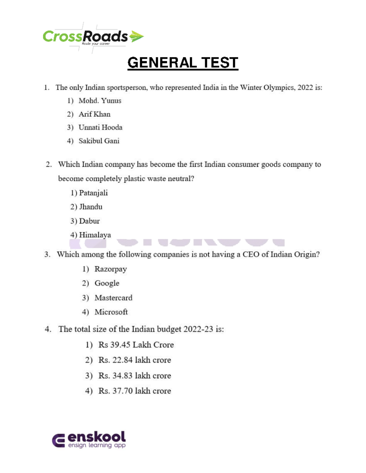 General Test - SDCADFVew - CrossRoads Route your career GENERAL TEST 1 ...
