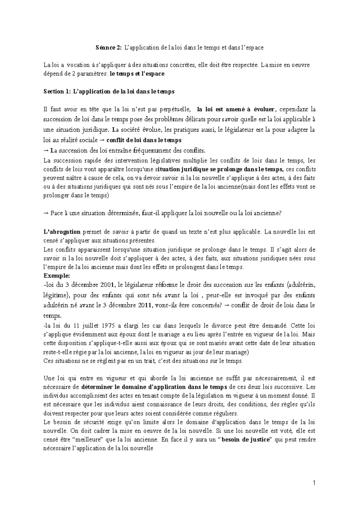 dissertation juridique l'application de la loi dans le temps