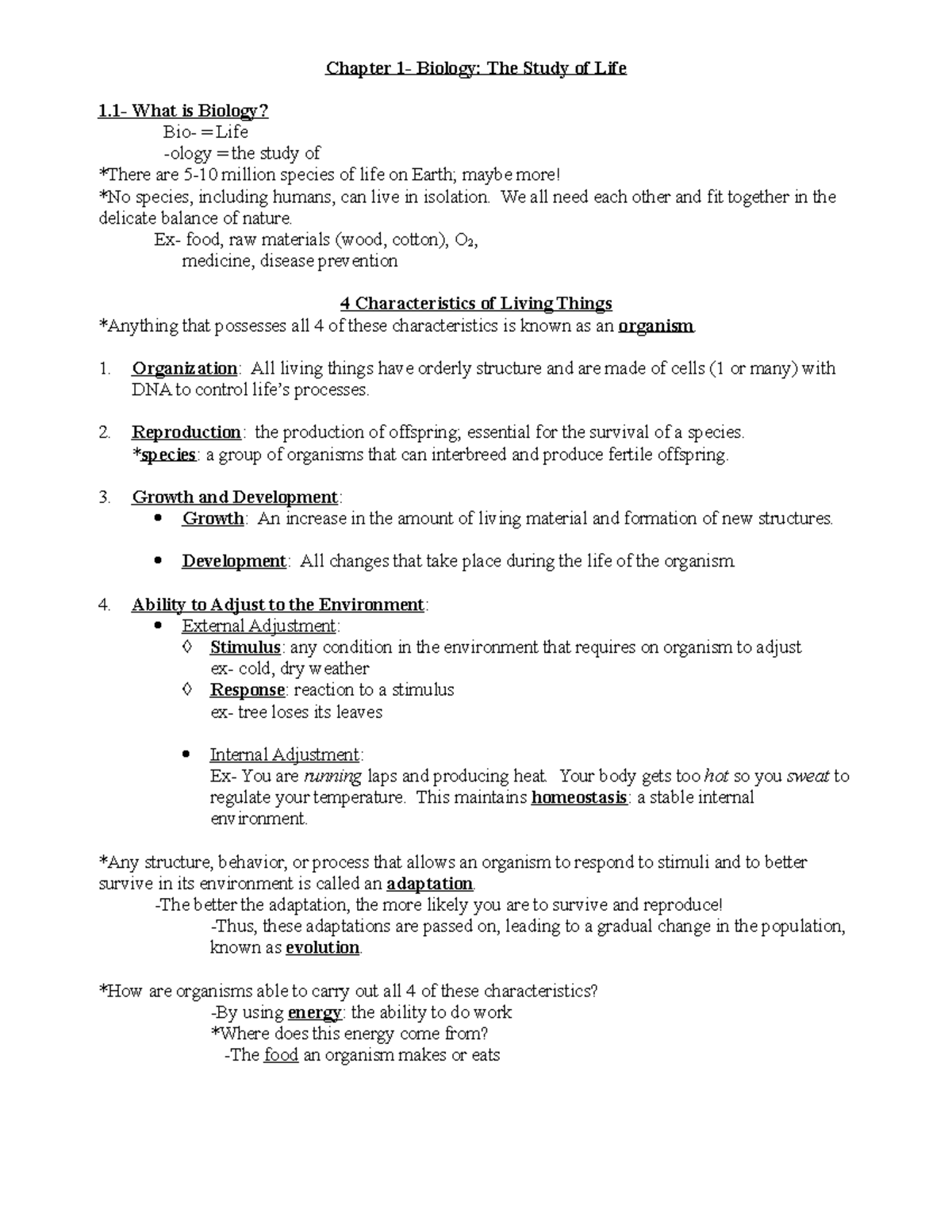 Bio Chp.1 notes - Inorganic Biochemistry - Chapter Biology: The Study ...