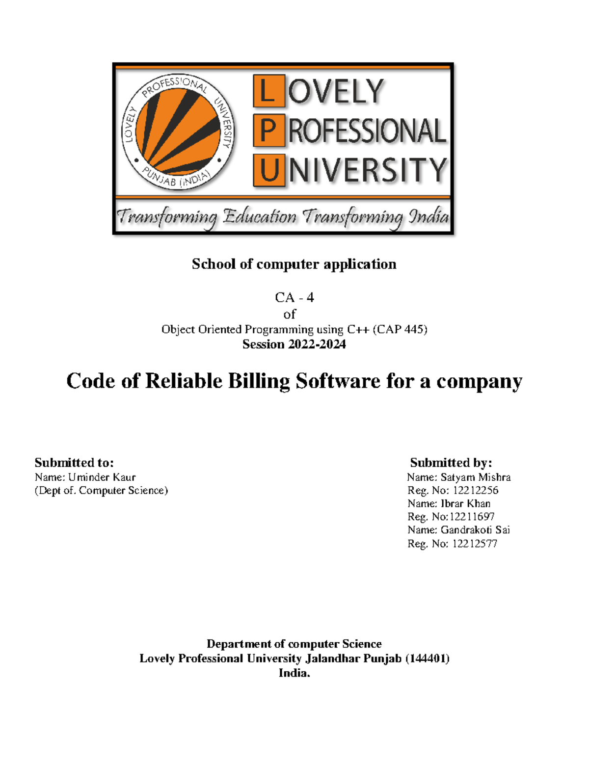 CPP CA4 - School of computer application CA - 4 of Object Oriented ...