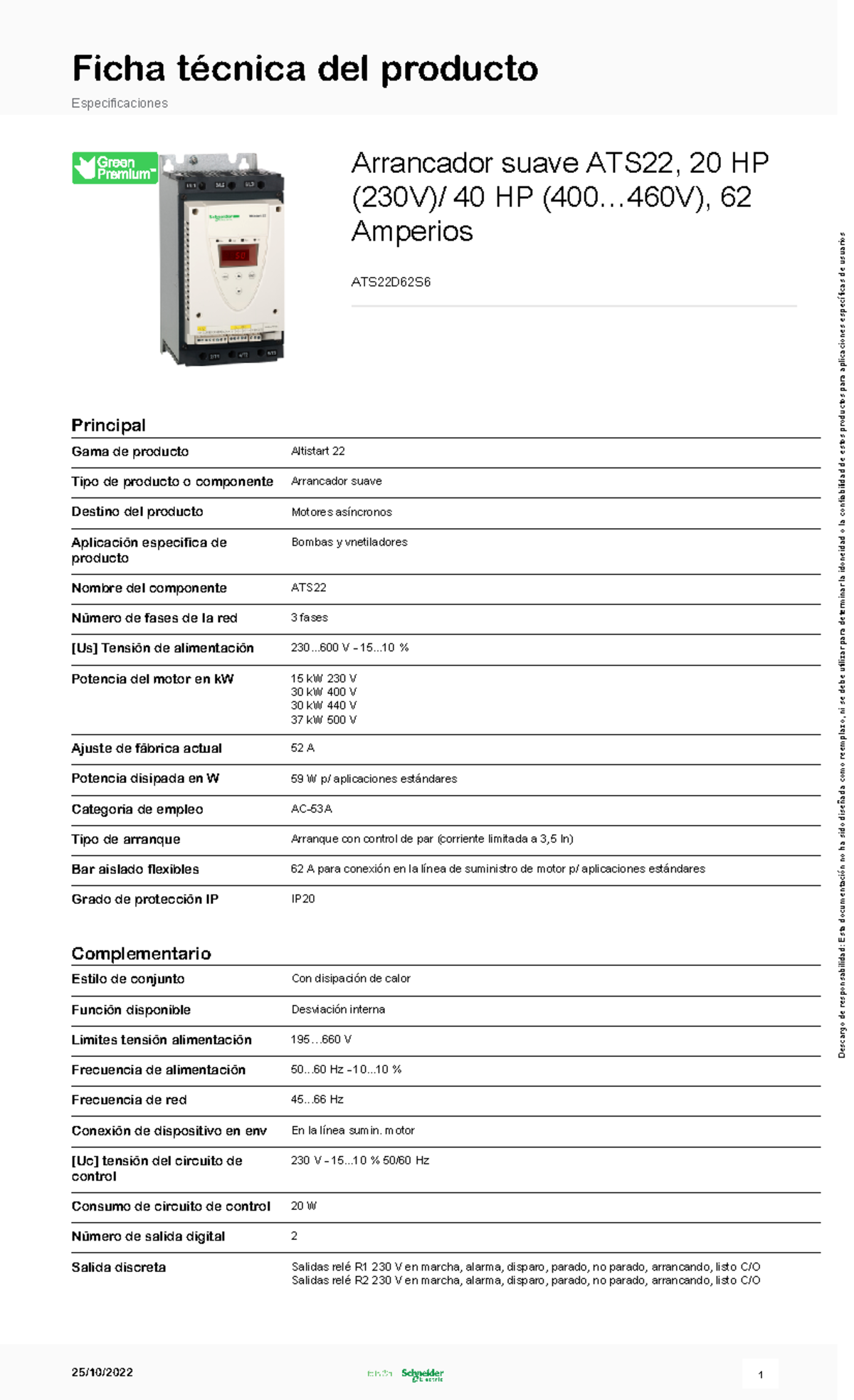 Altistart 22 ATS22D62S6 - Ficha técnica del producto Especificaciones ...