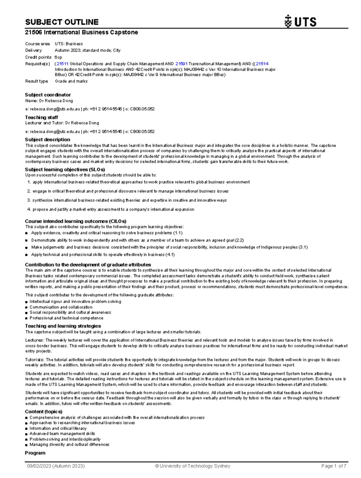 PDFs-4 - outlines - SUBJECT OUTLINE 21506 International Business ...