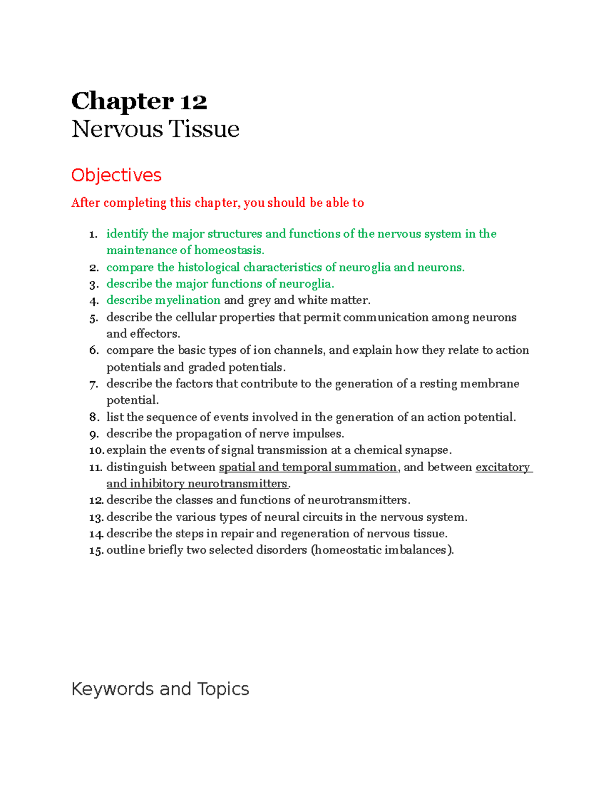 Chapter 12 - Nervous Tissue BIOL 235 - Chapter 12 Nervous Tissue ...