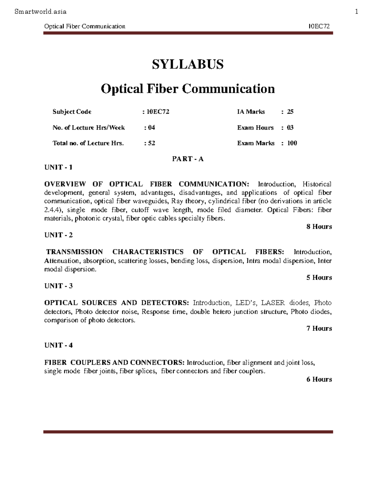 ECEVII Optical Fiber Communication U1 Optical Fiber Communication